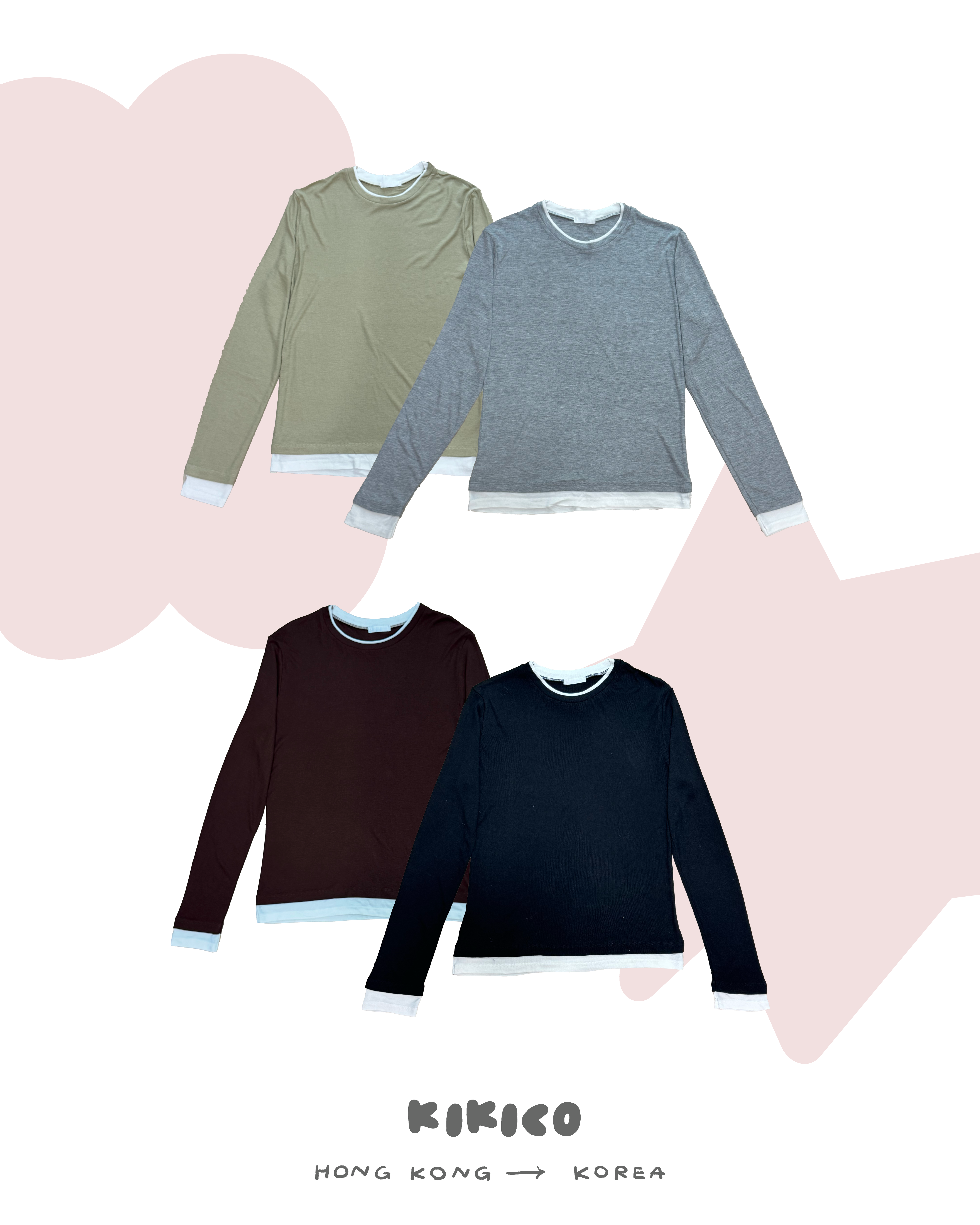 假兩件拼色打底上衣