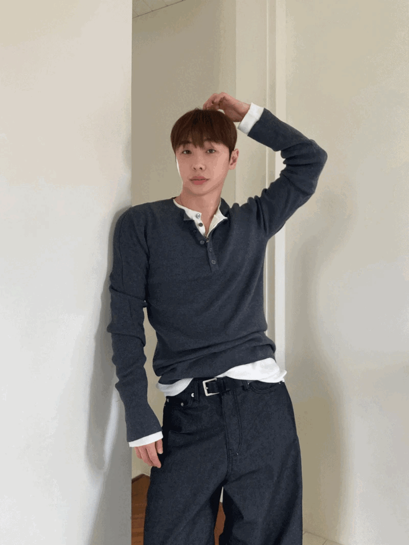 安迪修身亨利領針織衫