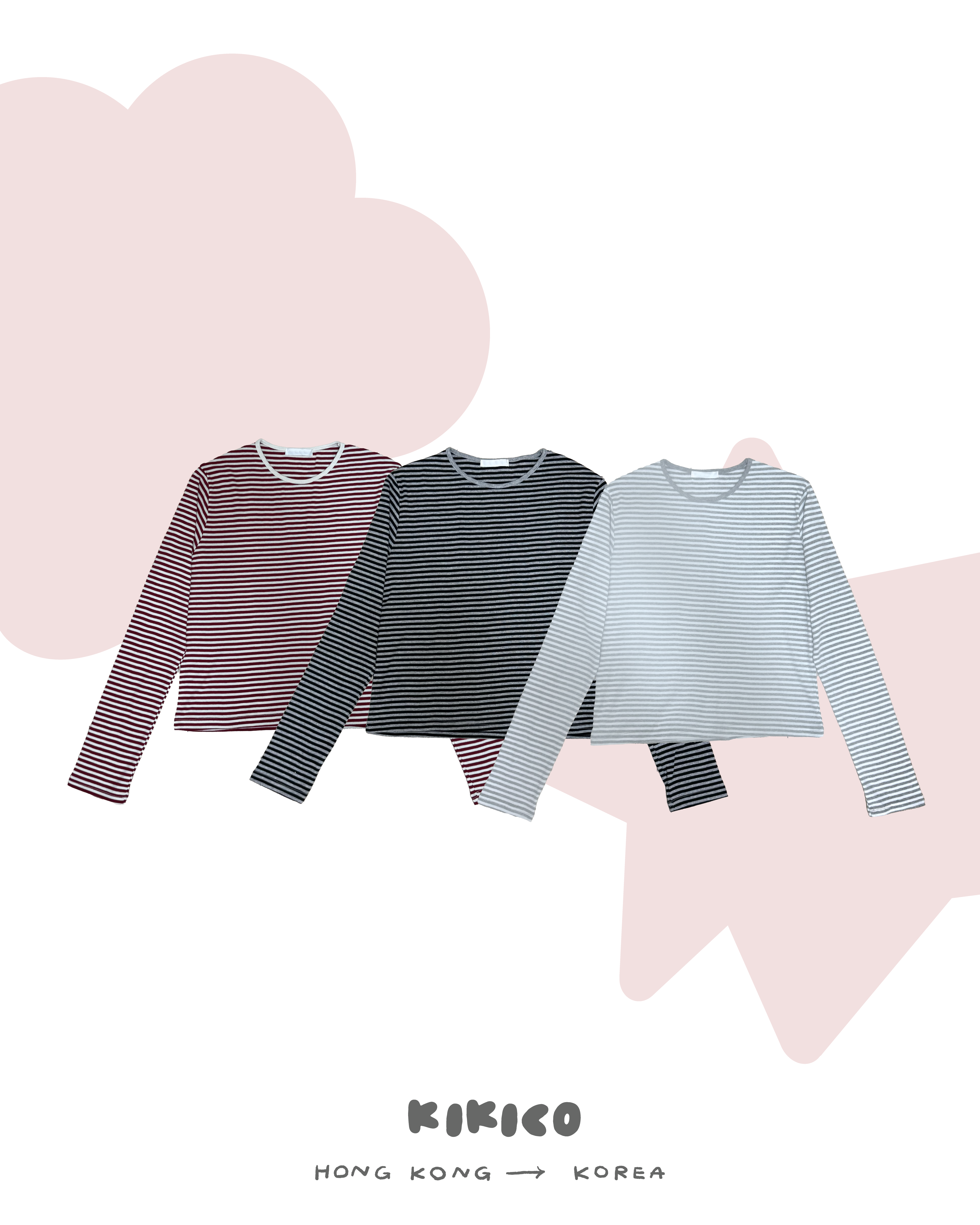 橫間羅紋包邊領長袖打底Tee