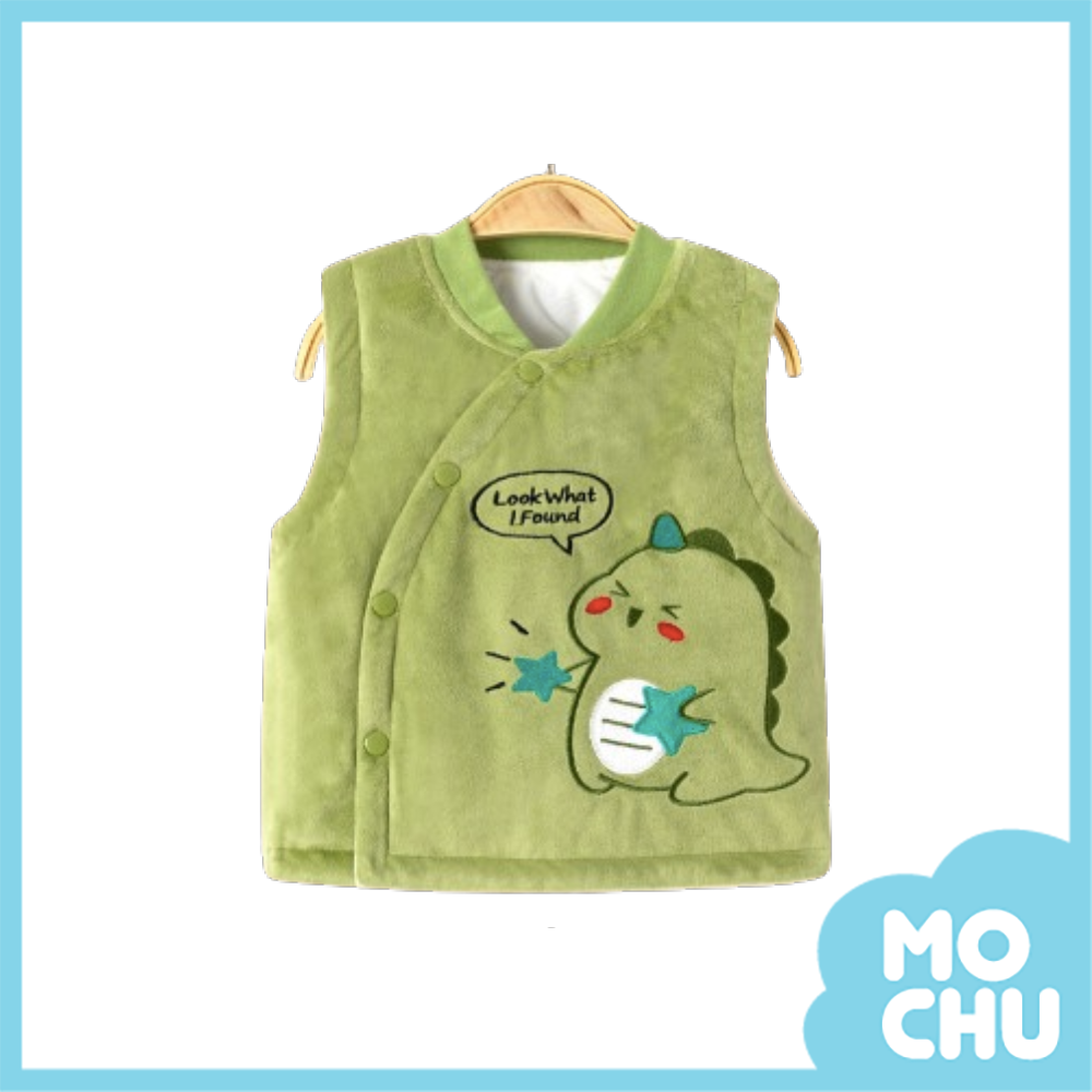 綠色恐龍夾棉加絨保暖背心