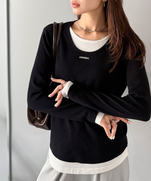 日本🇯🇵連線 Mily Bilet 分層針織長袖上衣 假兩件 多層次 針織 長袖 套頭衫 貼身 3色(任買兩件711免運)/預購