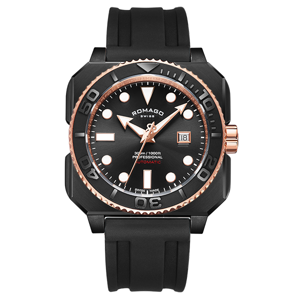 【ROMAGO 雷米格】 專業深潛者 300 RM109 贈錶帶 機械錶 防水 浮潛 不鏽鋼 皮革 矽膠-