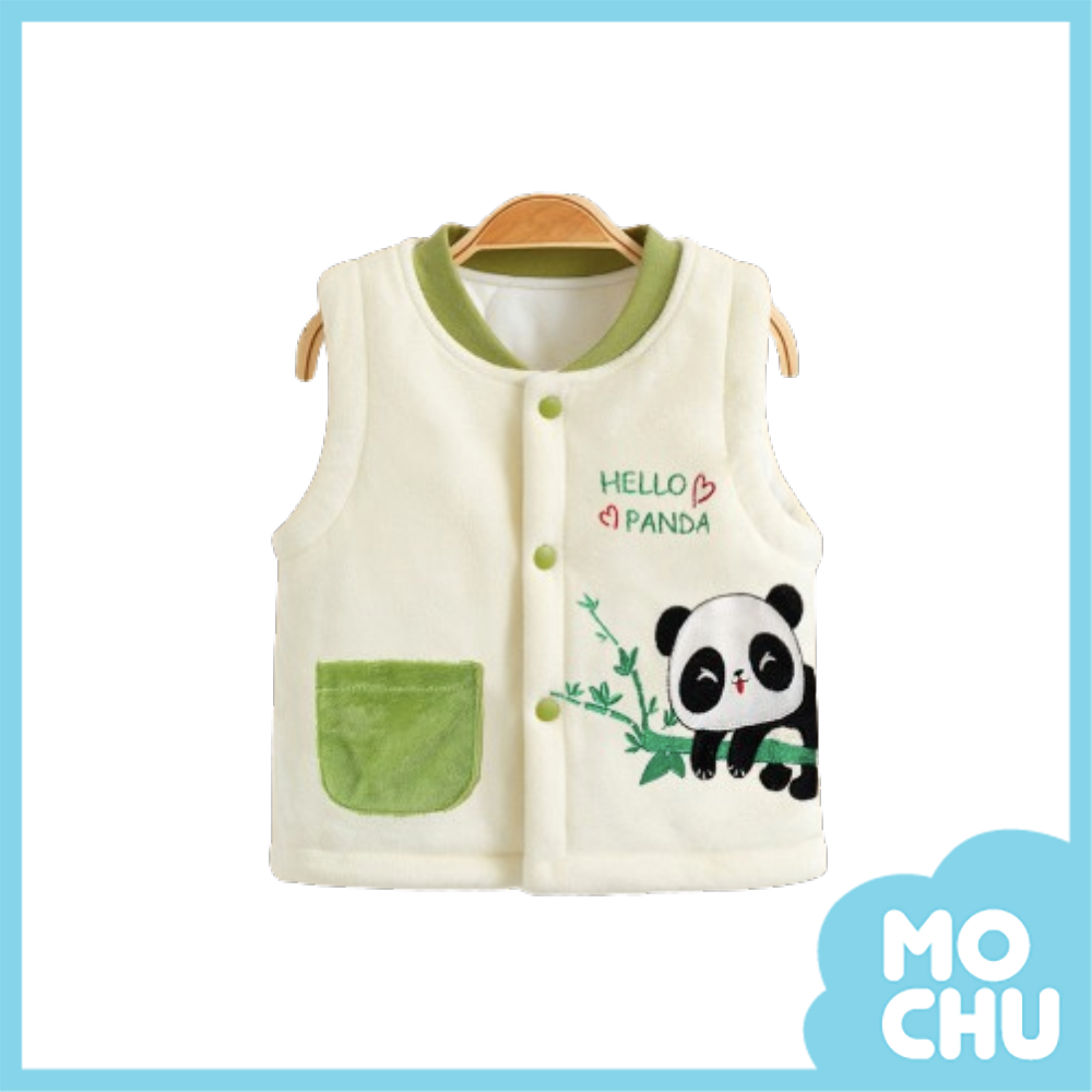 綠色熊貓夾棉加絨保暖背心