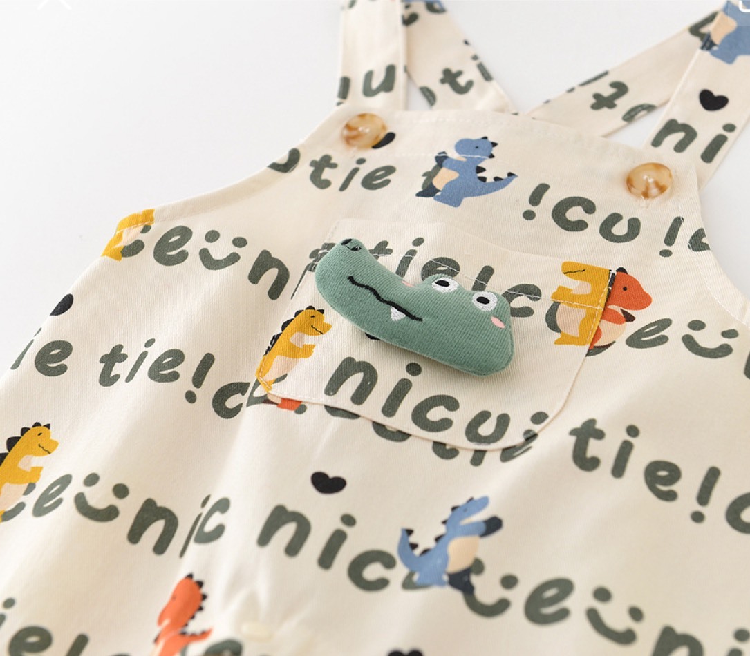 滿版恐龍吊帶褲