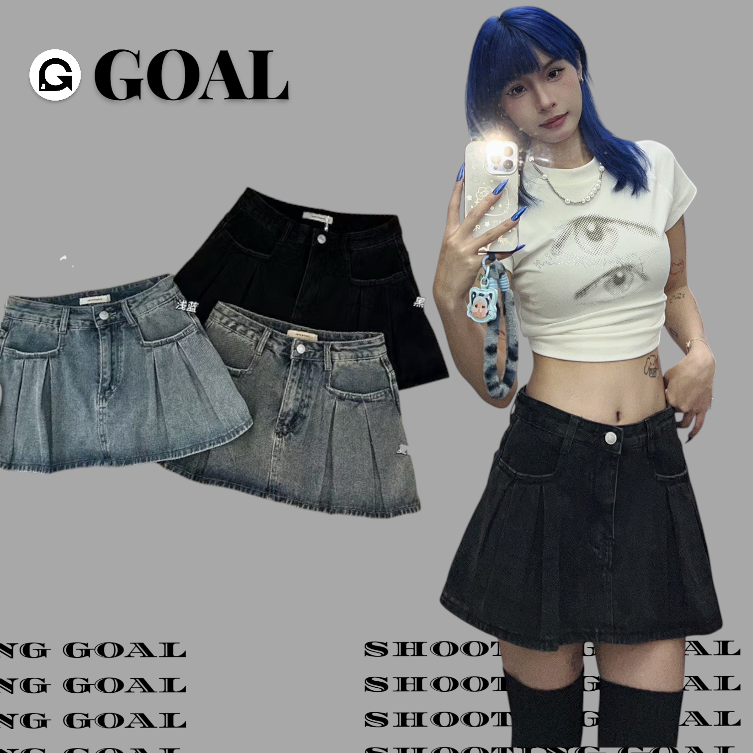 (GOAL) 美式 安全褲 百褶牛仔短裙 909252 june