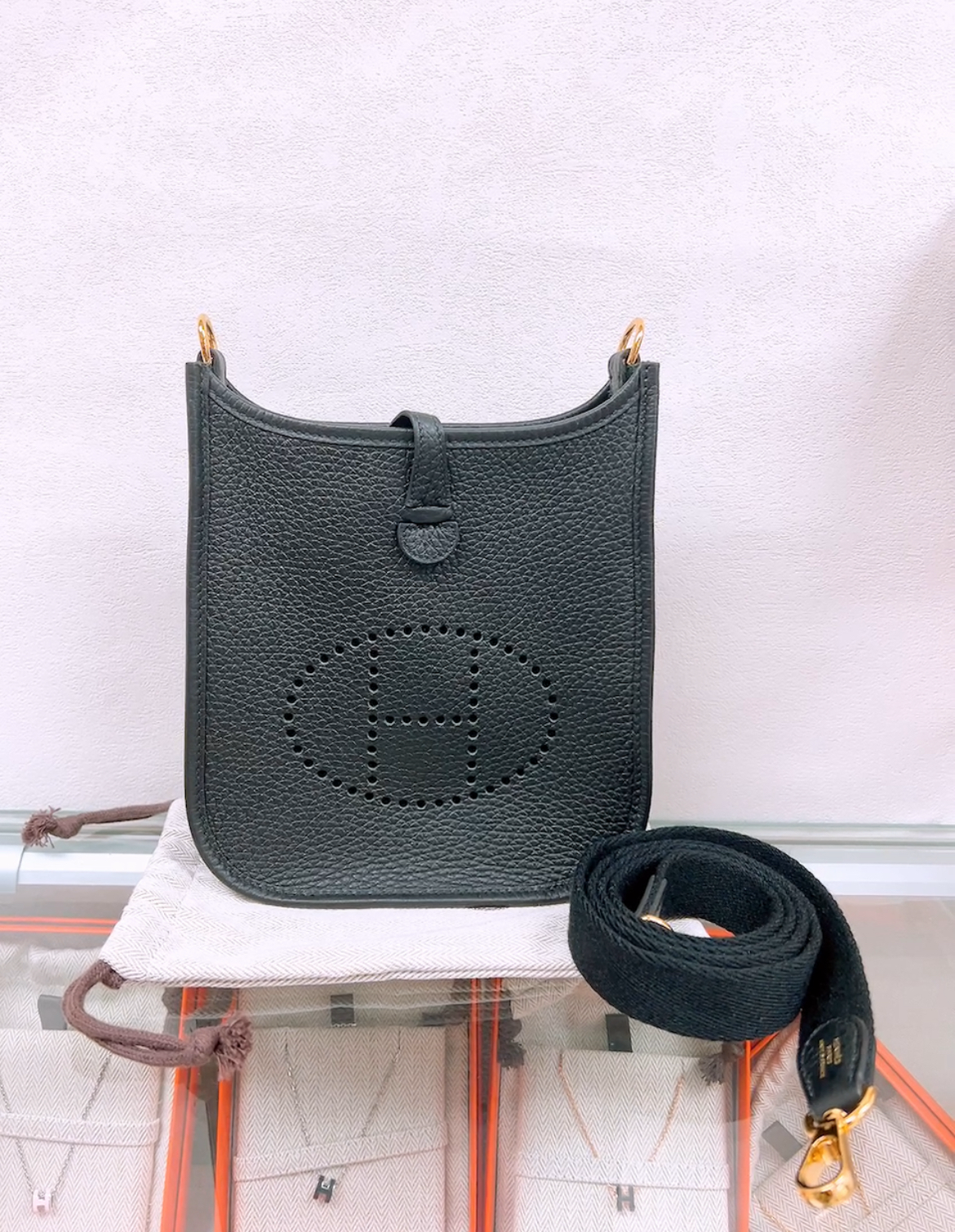 Hermes mini evelyne/ black GHW/ stamp b