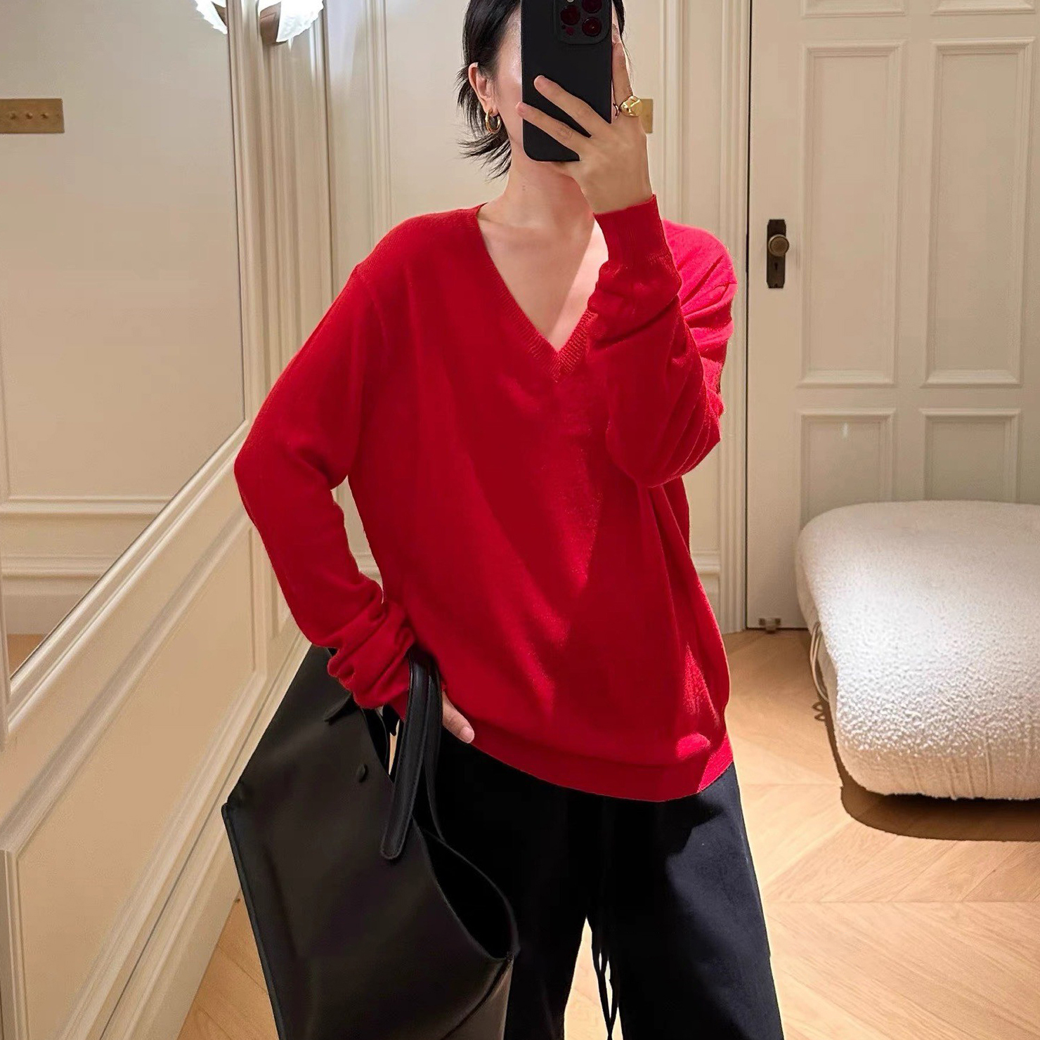 顯白亮眼色系V領長袖針織上衣S-M / 2色 (Elegant & Love)