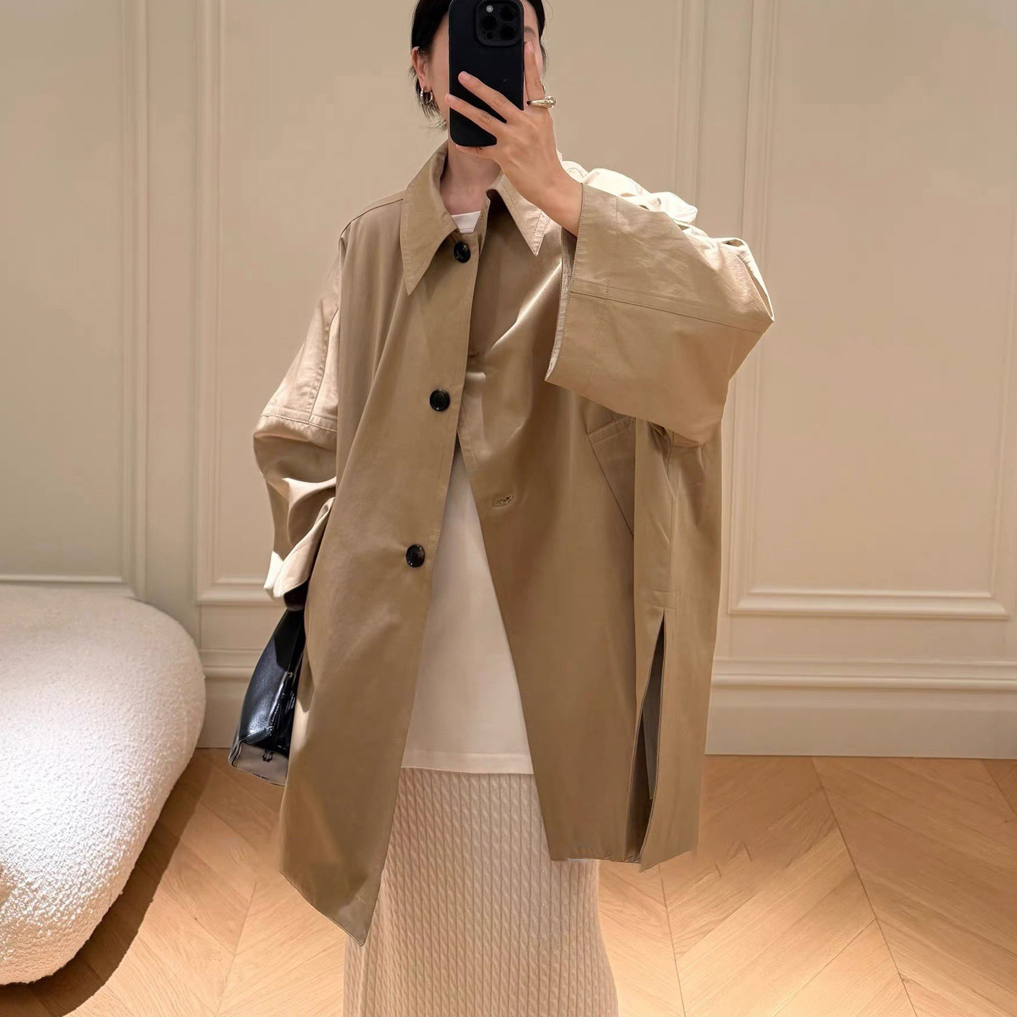 偵探風翻領寬鬆感落肩風衣外套-F / 2色 (Elegant & Love)