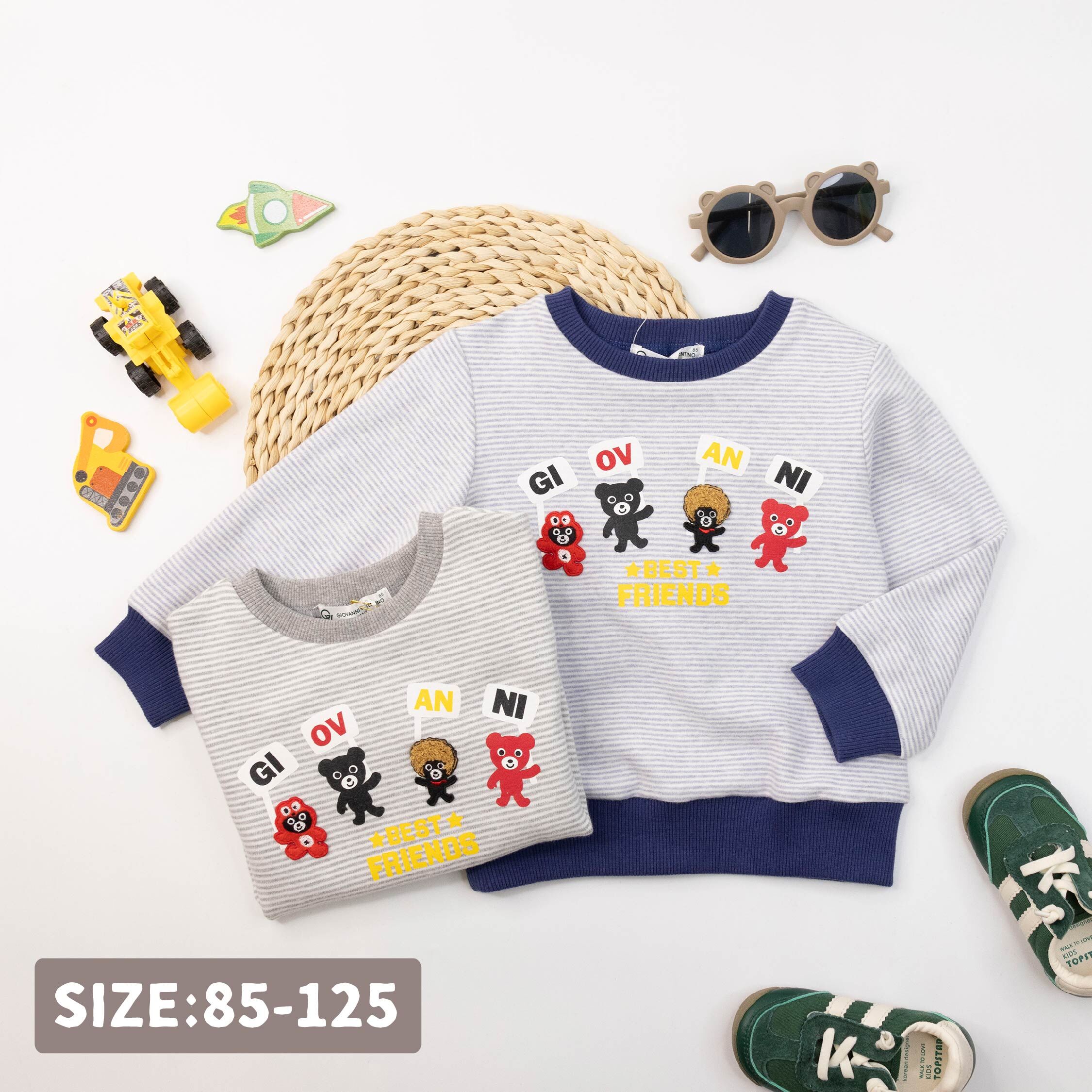 范侖鐵諾【52510】逗趣小熊布貼條紋質感上衣＊二色