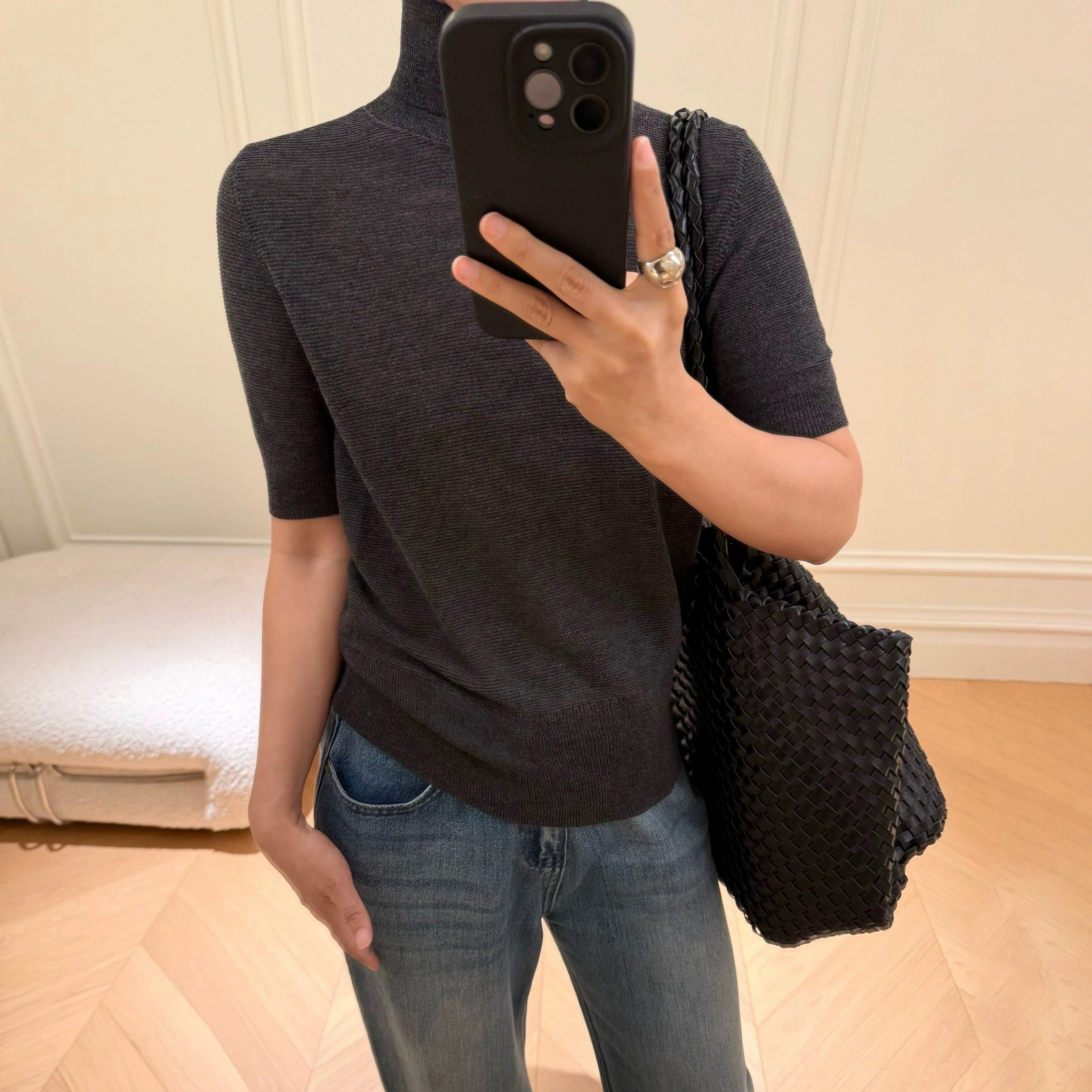 顯瘦感素面高領短袖針織上衣-F / 2色 (Elegant & Love)