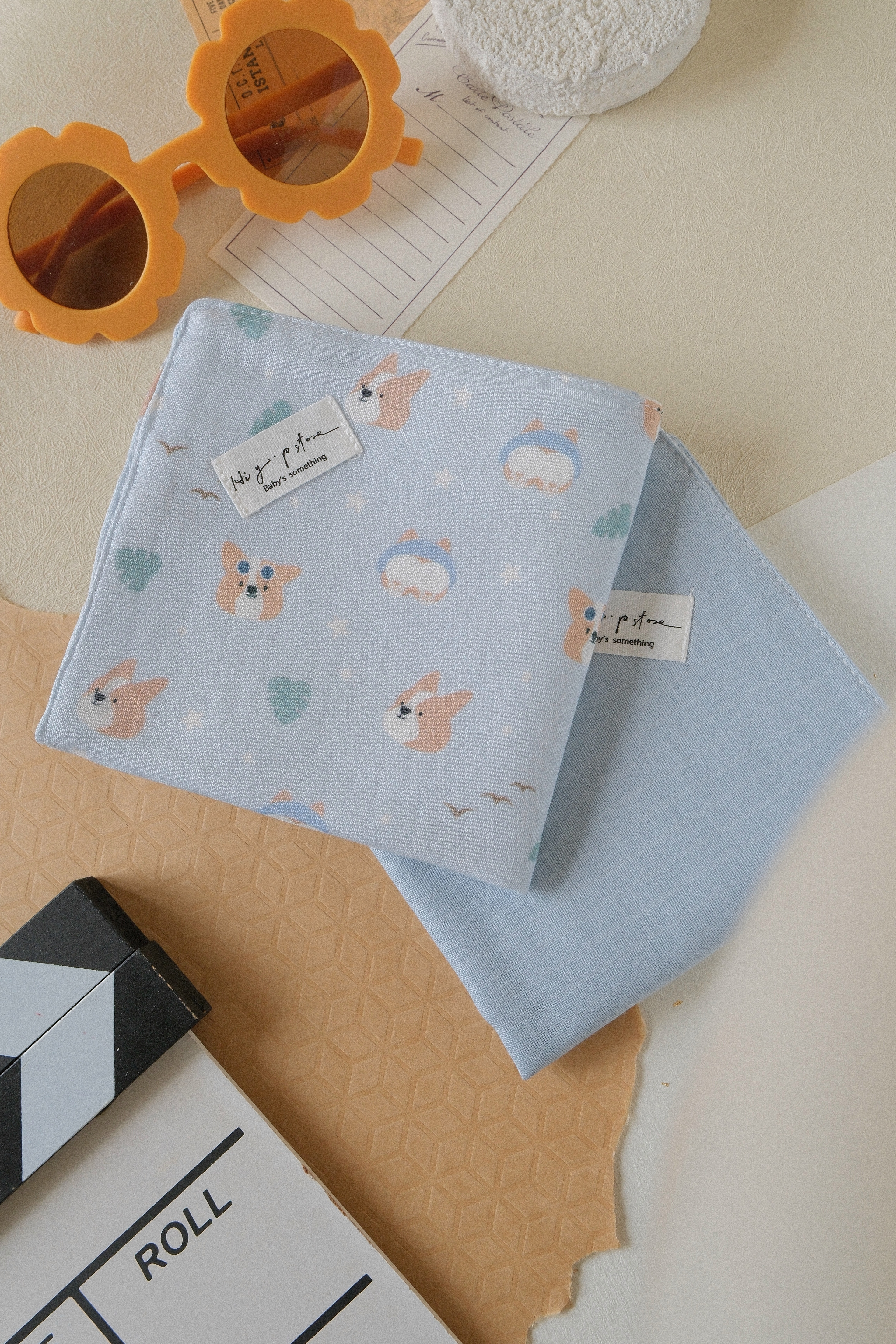 Hi Y.P store-手作六層紗紗布巾-獨家設計款-柯基夏日誌(2件組)