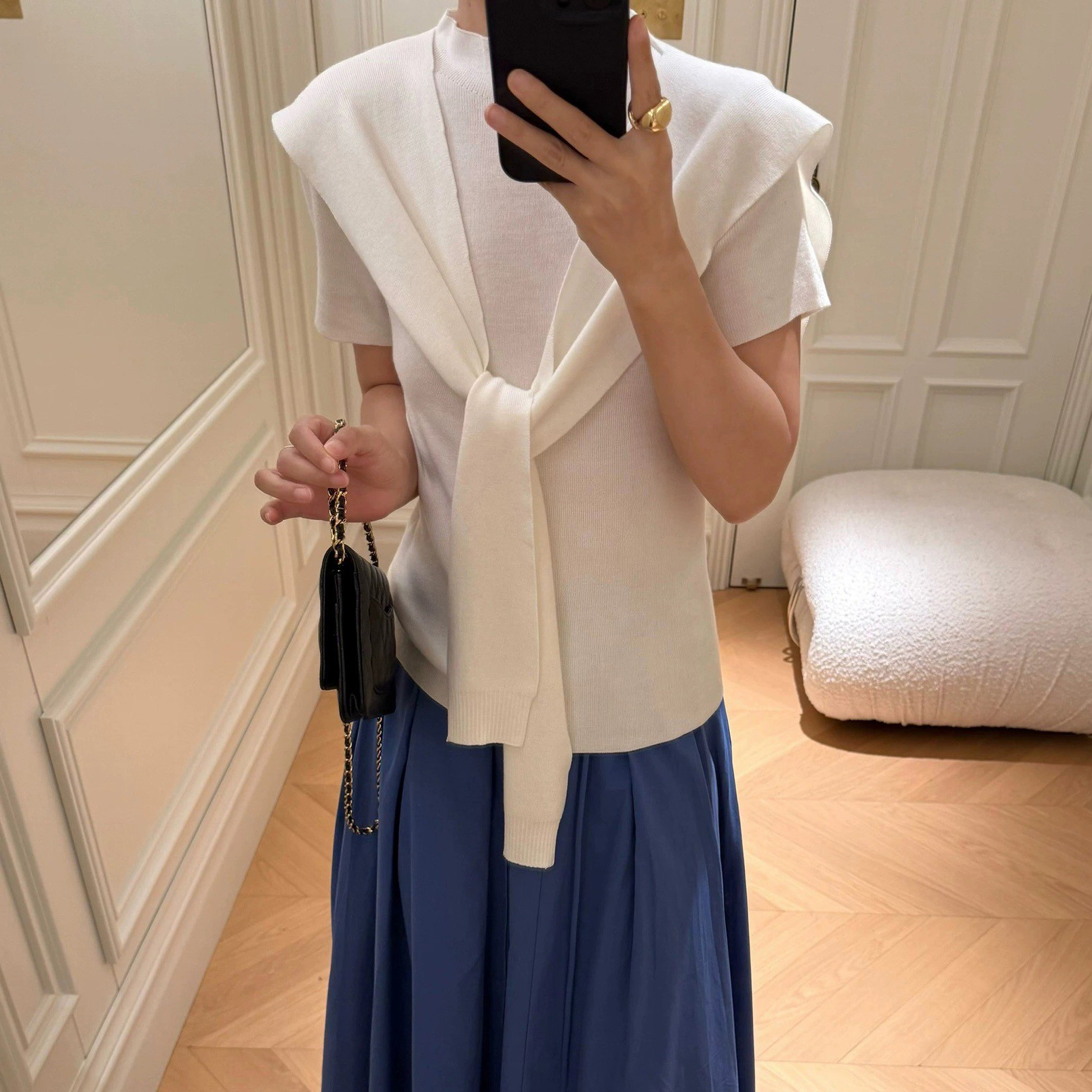 氣質感立領短袖上衣+同色系披肩SET-F / 2色 (Elegant & Love)