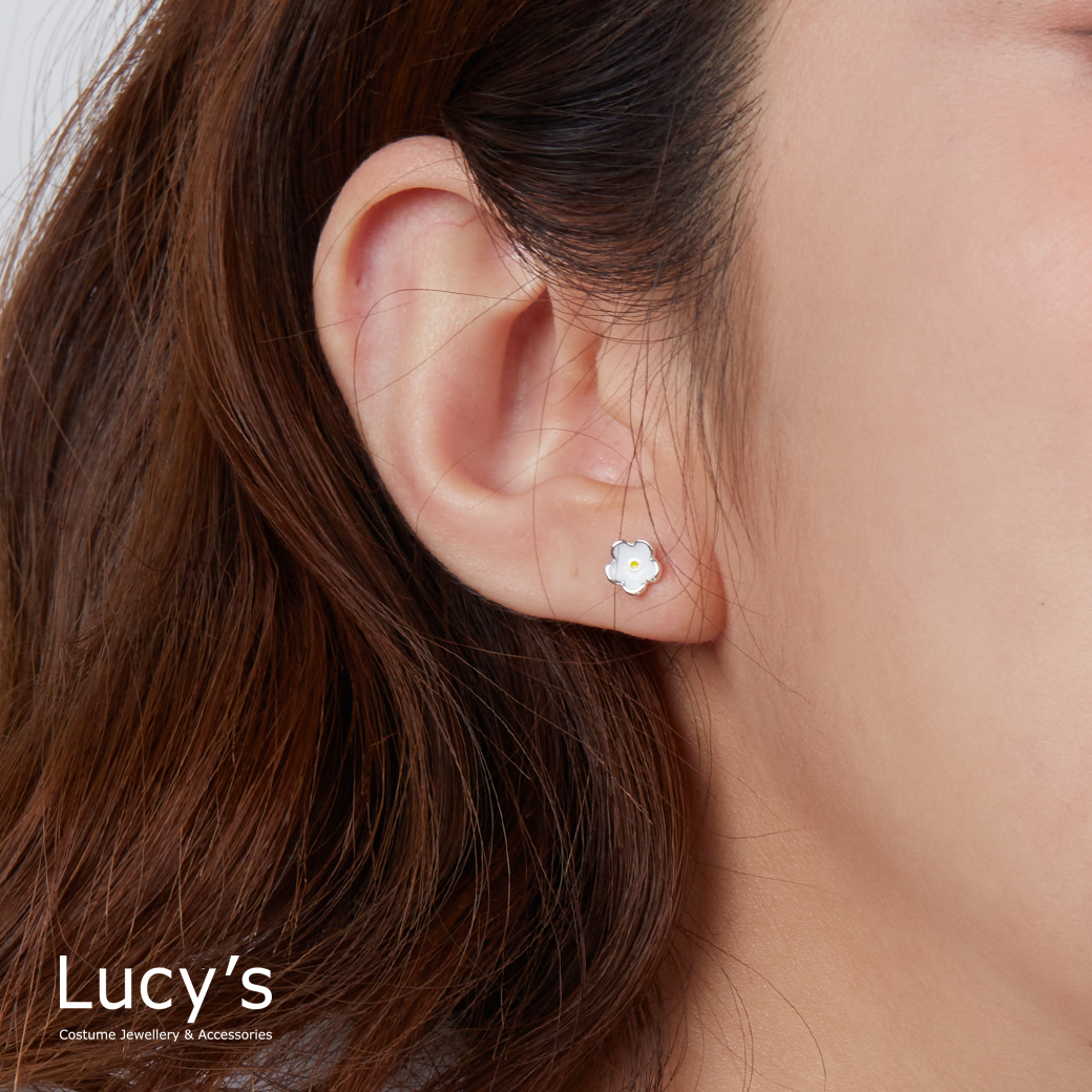 925純銀 雞蛋花 轉珠耳環 (124310)