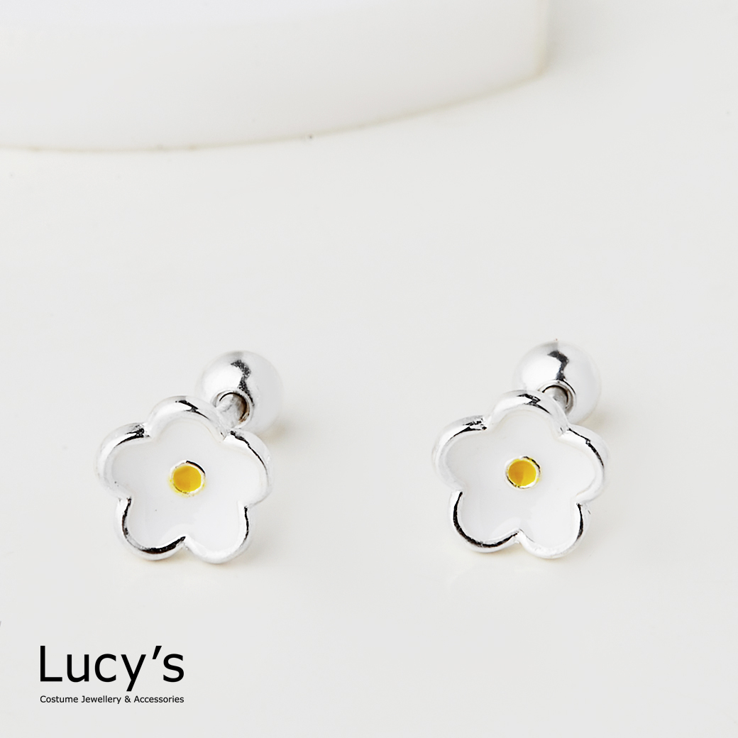 925純銀 雞蛋花 轉珠耳環 (124310)