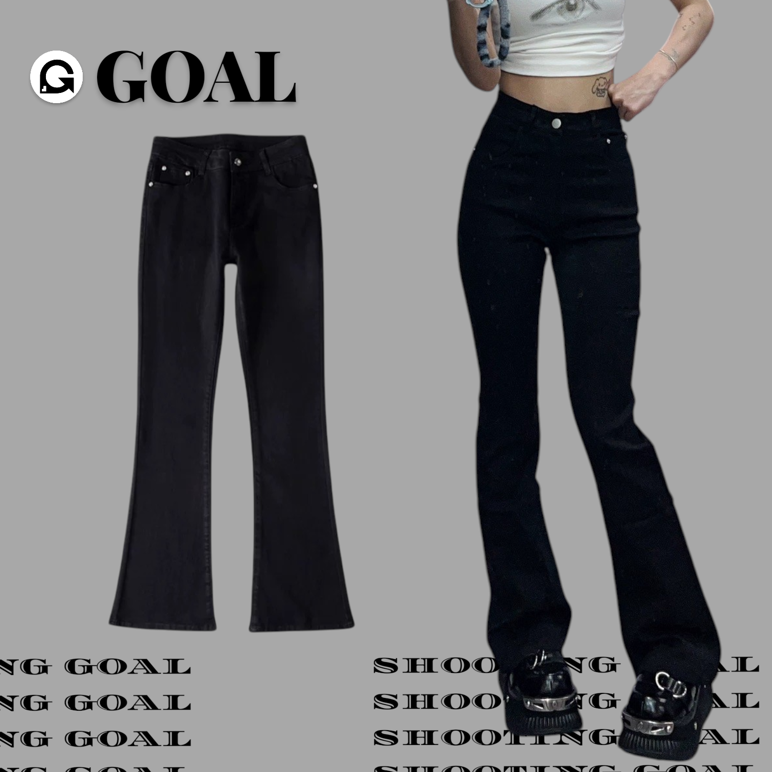 (GOAL) 超彈力 顯瘦 純黑喇褲 909210 june