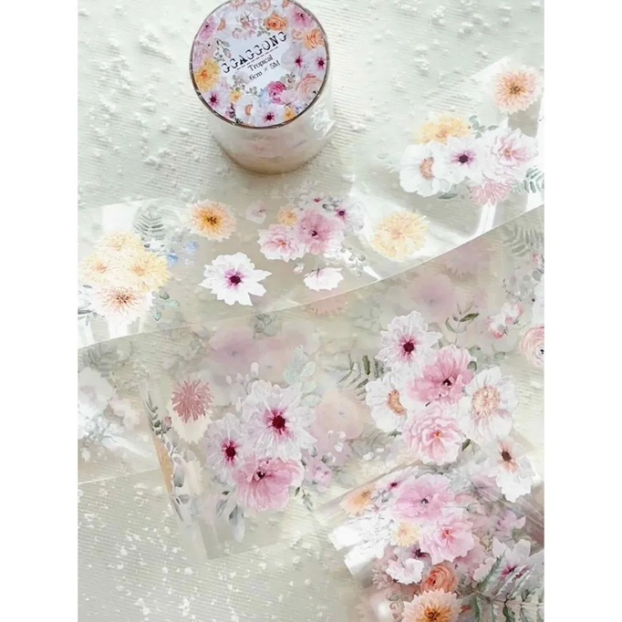 韓國 ggaggong．熱帶花朵 6cm亮面PET紙膠帶 <只有整捲>