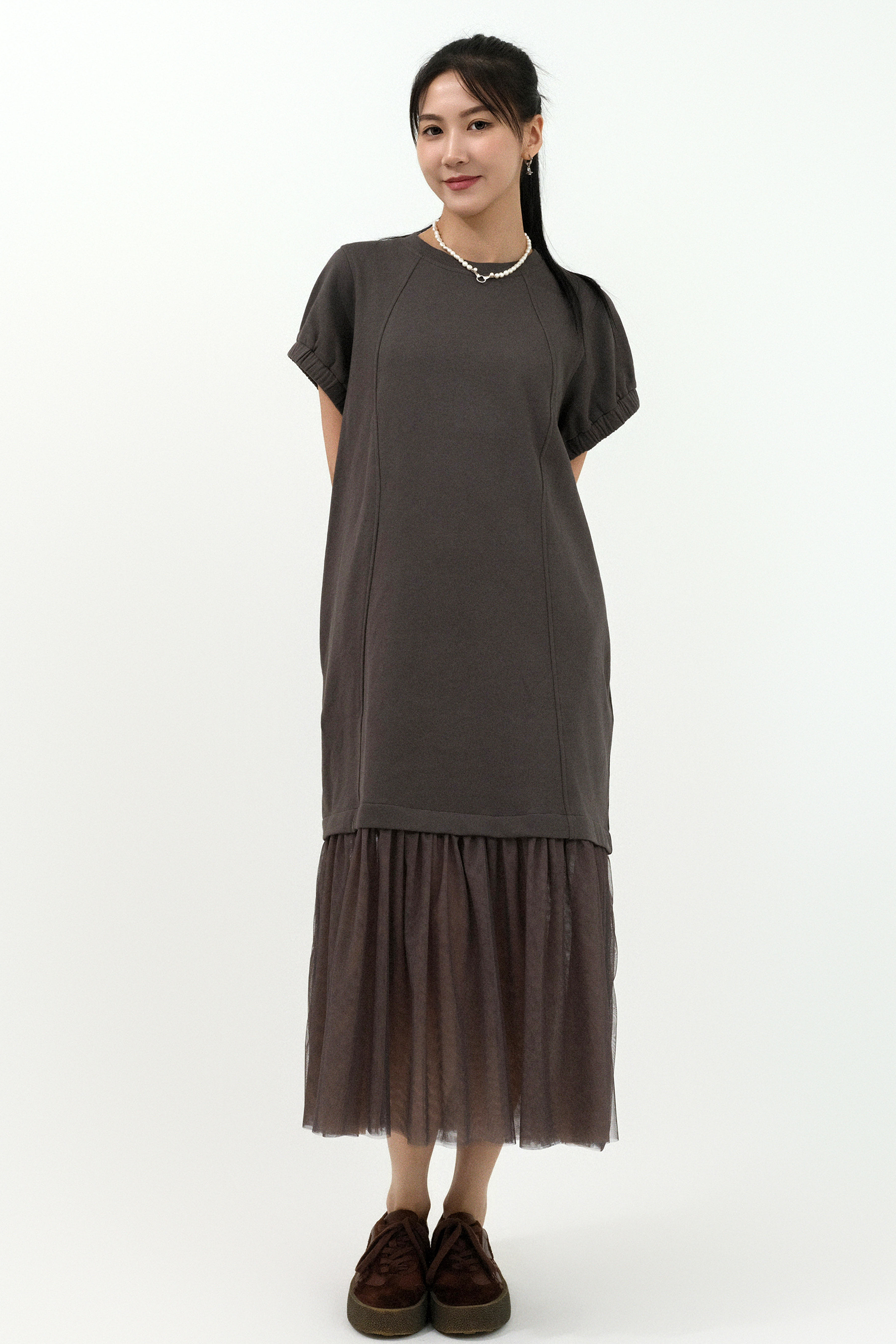 衛衣拼網紗腳連身裙 (現貨款式）