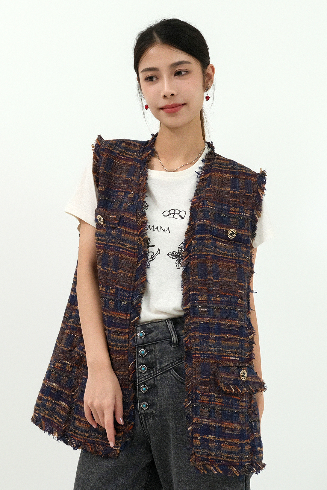 蘇蘇邊混金線tweed背心 (現貨款式）