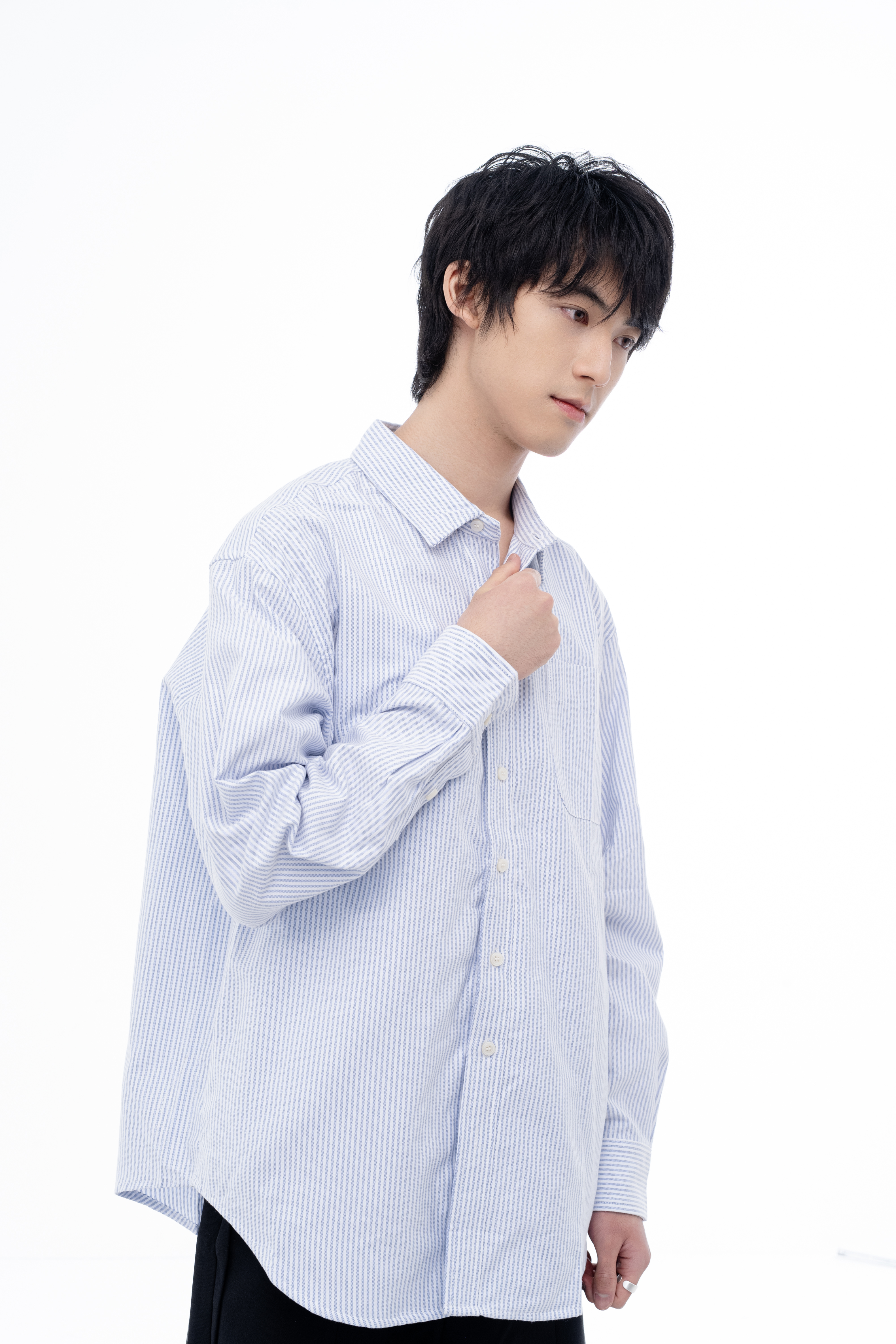 SIMON MADE TW-2204 city boy 學院風 寬鬆 隱藏口袋 條紋 牛津 長袖 襯衫