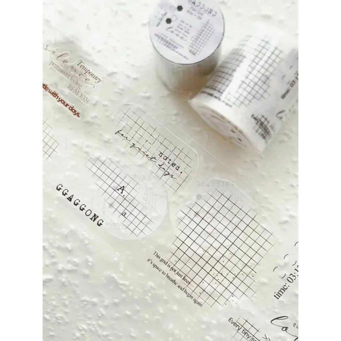 韓國 ggaggong．淺色網格 6cm割型亮面PET/日本和紙膠帶 <只有整捲>