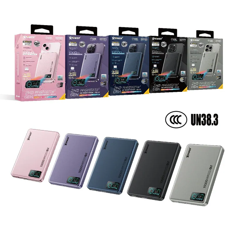 (3C認證版)(鋁合金面)XPower MagDigita² 第2代 彩屏顯示10000mAh PD3.0+QI2 磁吸移動電源