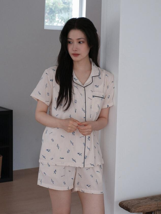 JUUNEEDU蝴蝶結睡衣(深藍色)