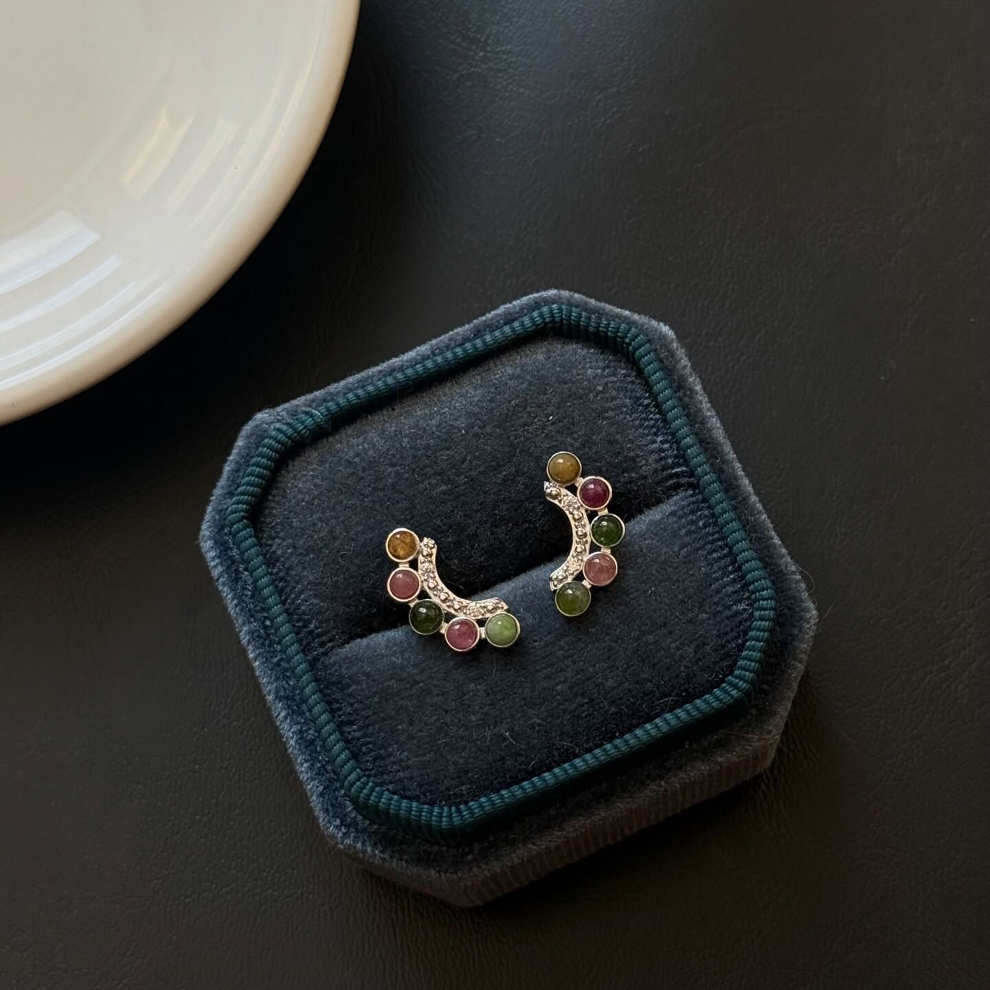 [原石]  西瓜碧璽 925銀耳環