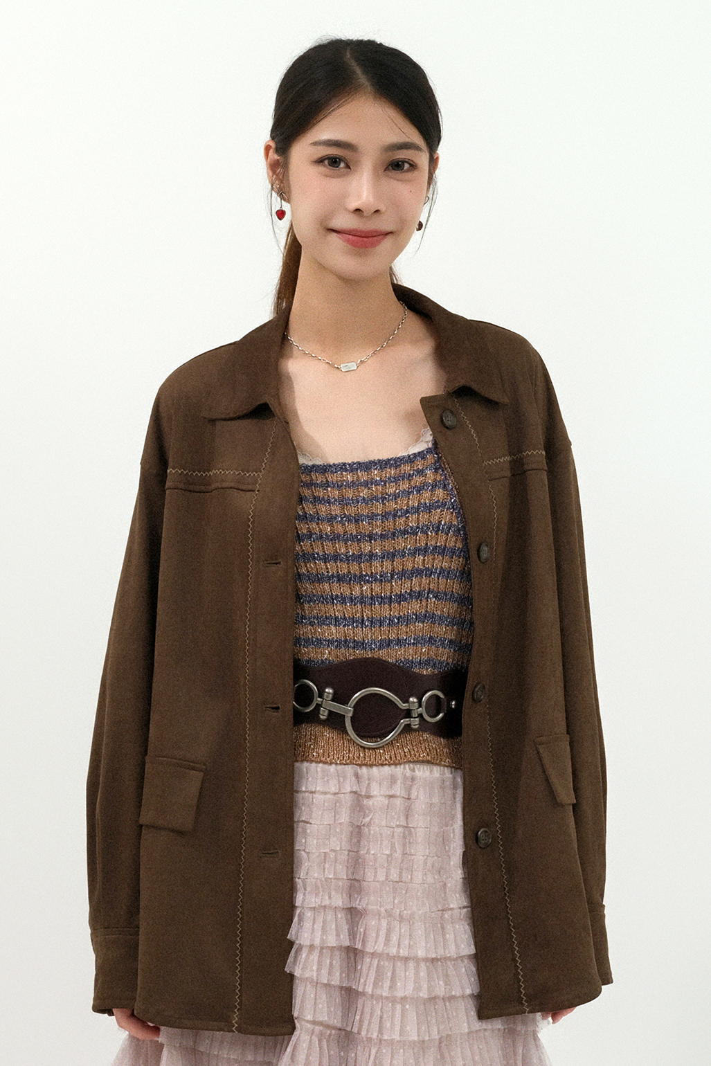 之字繡花線仿猄外套  ( 預購產品）