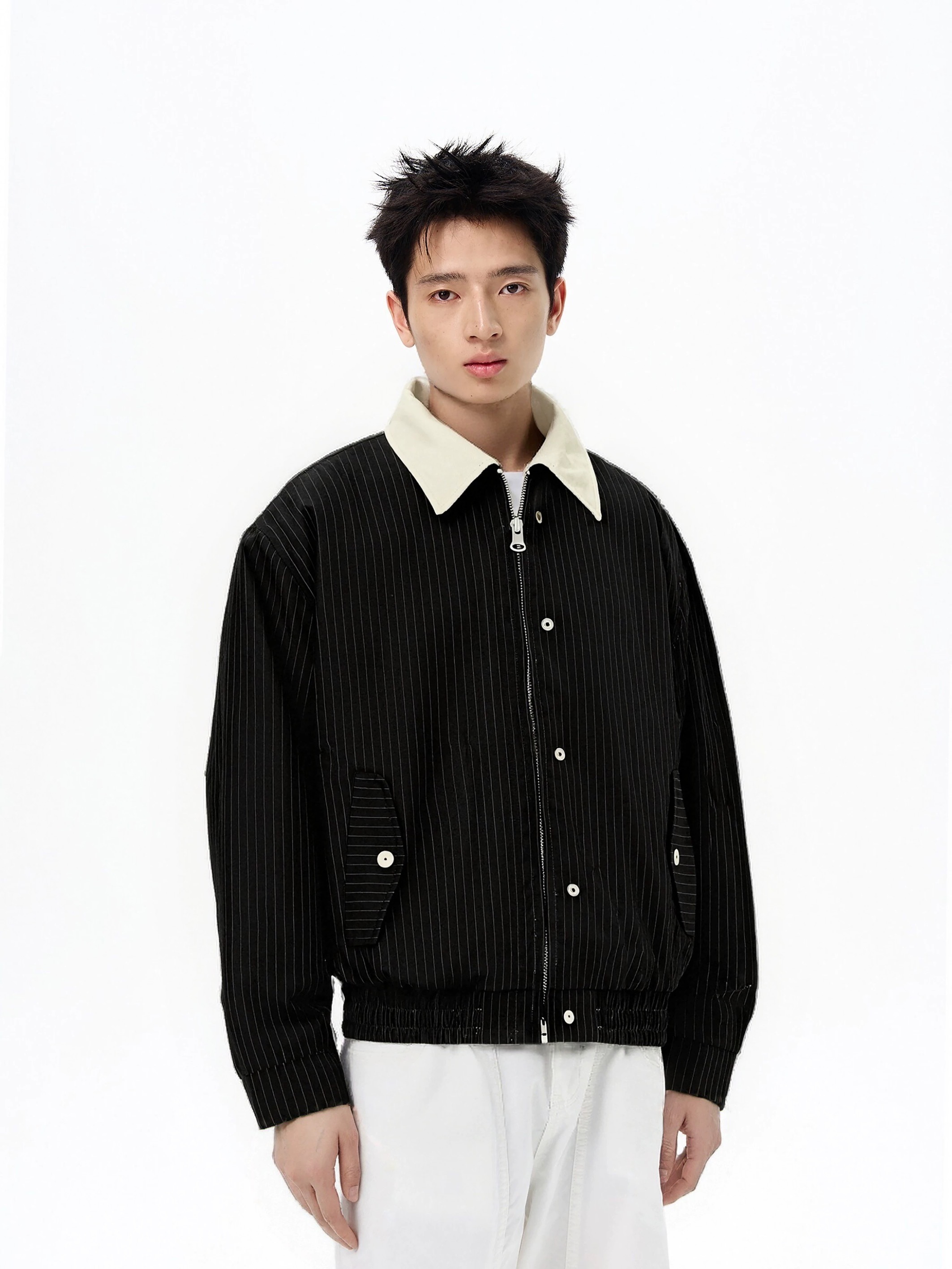 SIMPLEACTION 美式cleanfit條紋翻領兩面穿外套