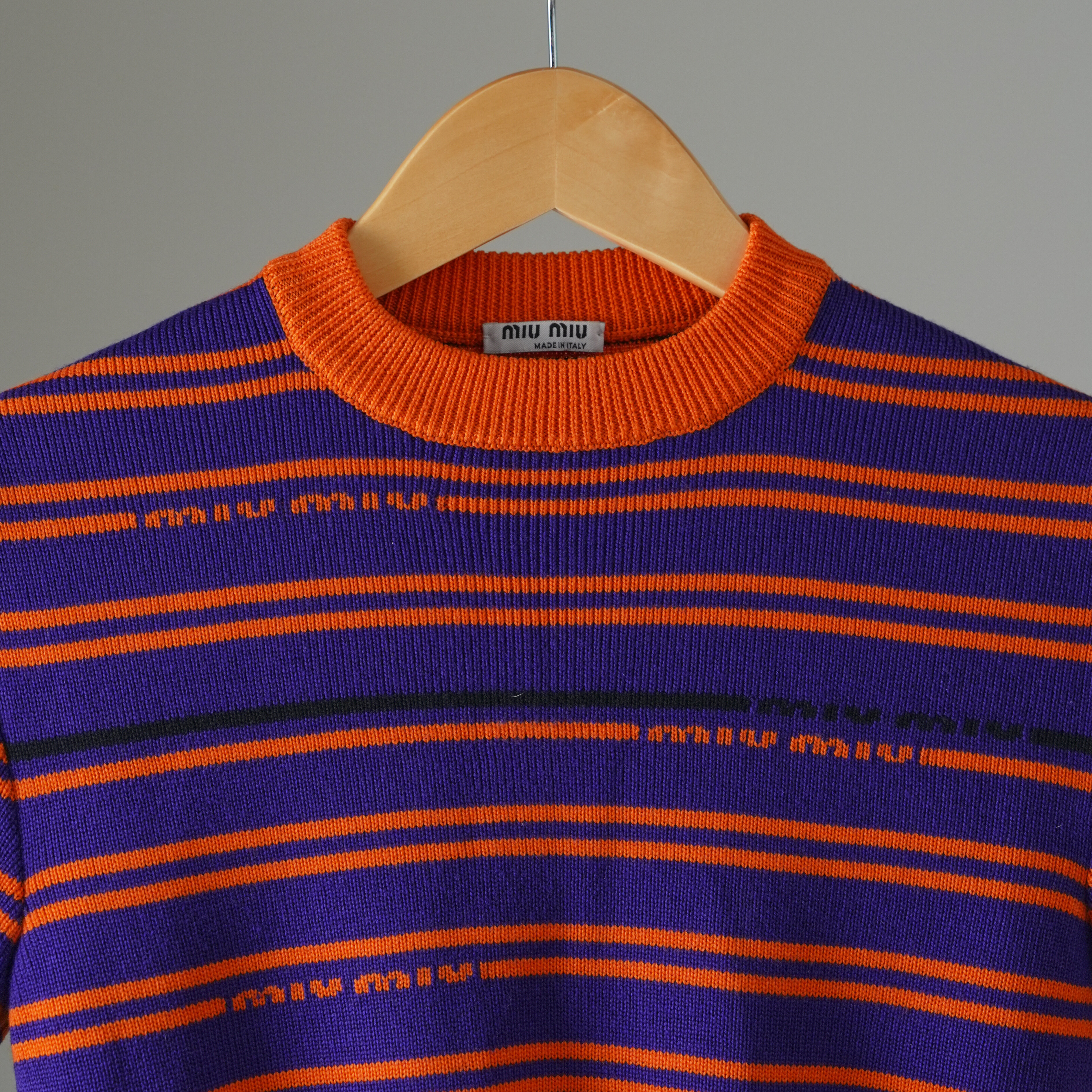 miu miu  橘紅黑條紋針織短袖上衣