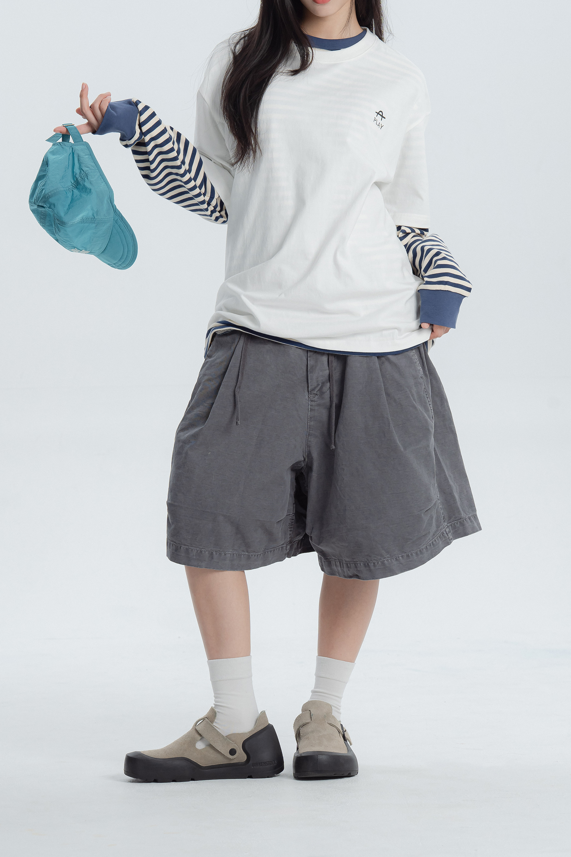 日常極簡A字抽繩五分褲 2色