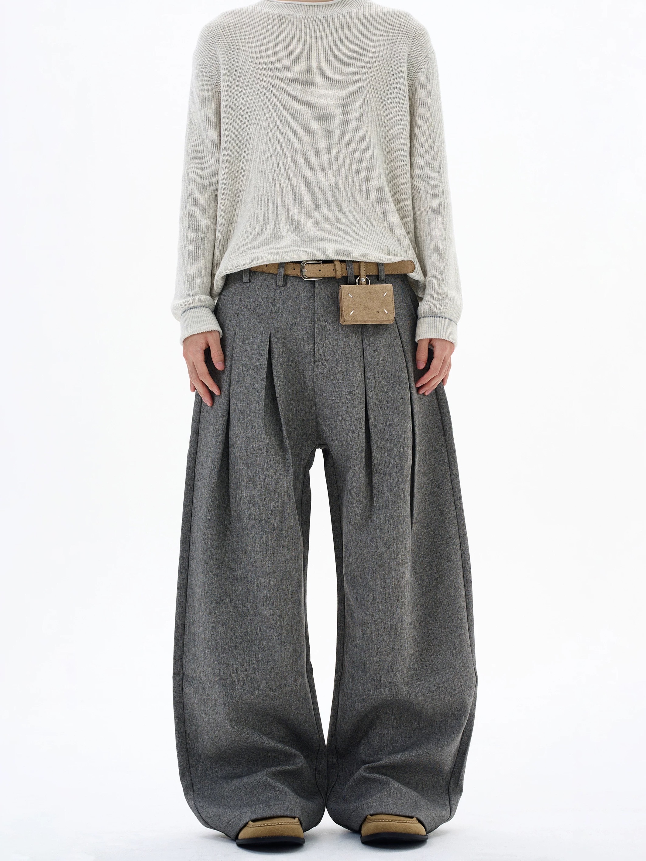 - SIMPLEACTION - 復古高級感皺褶彎刀西裝褲