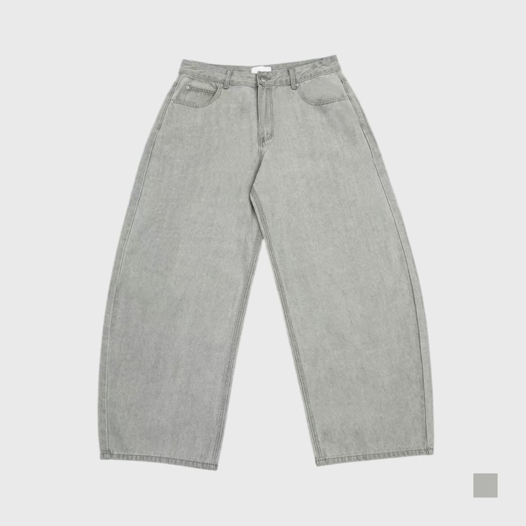 水洗灰彎刀牛仔褲