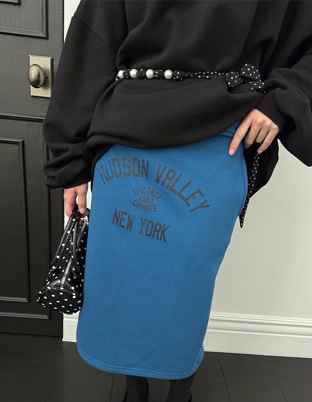 印字過膝抽繩棉裙