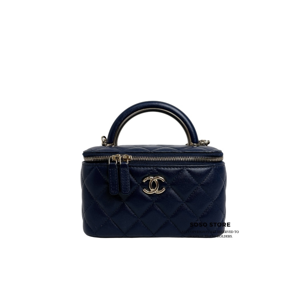Chanel Long Box With Handle Bag - Navy / Ghw