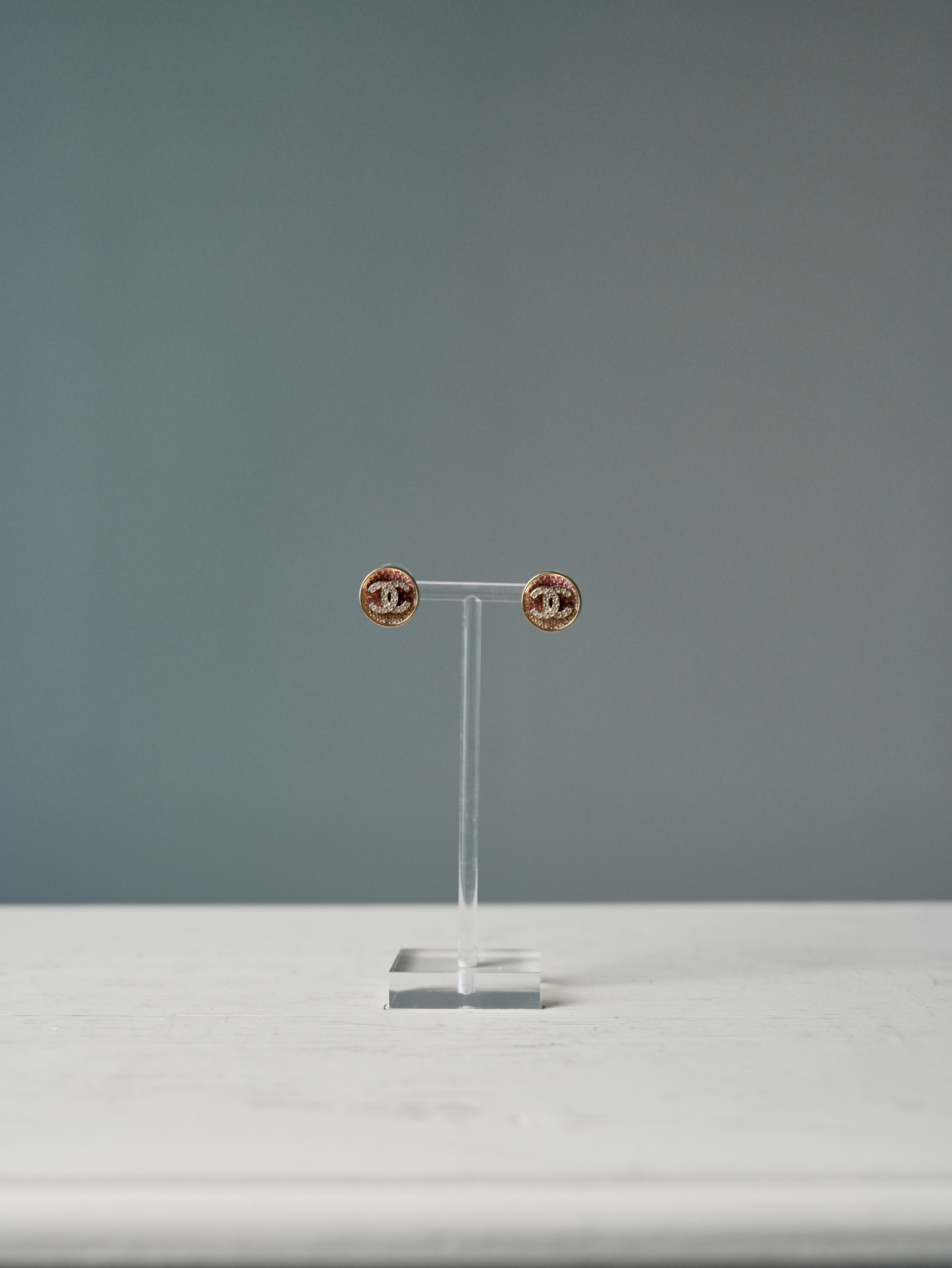 Chanel 漸層粉鑽圓形耳環