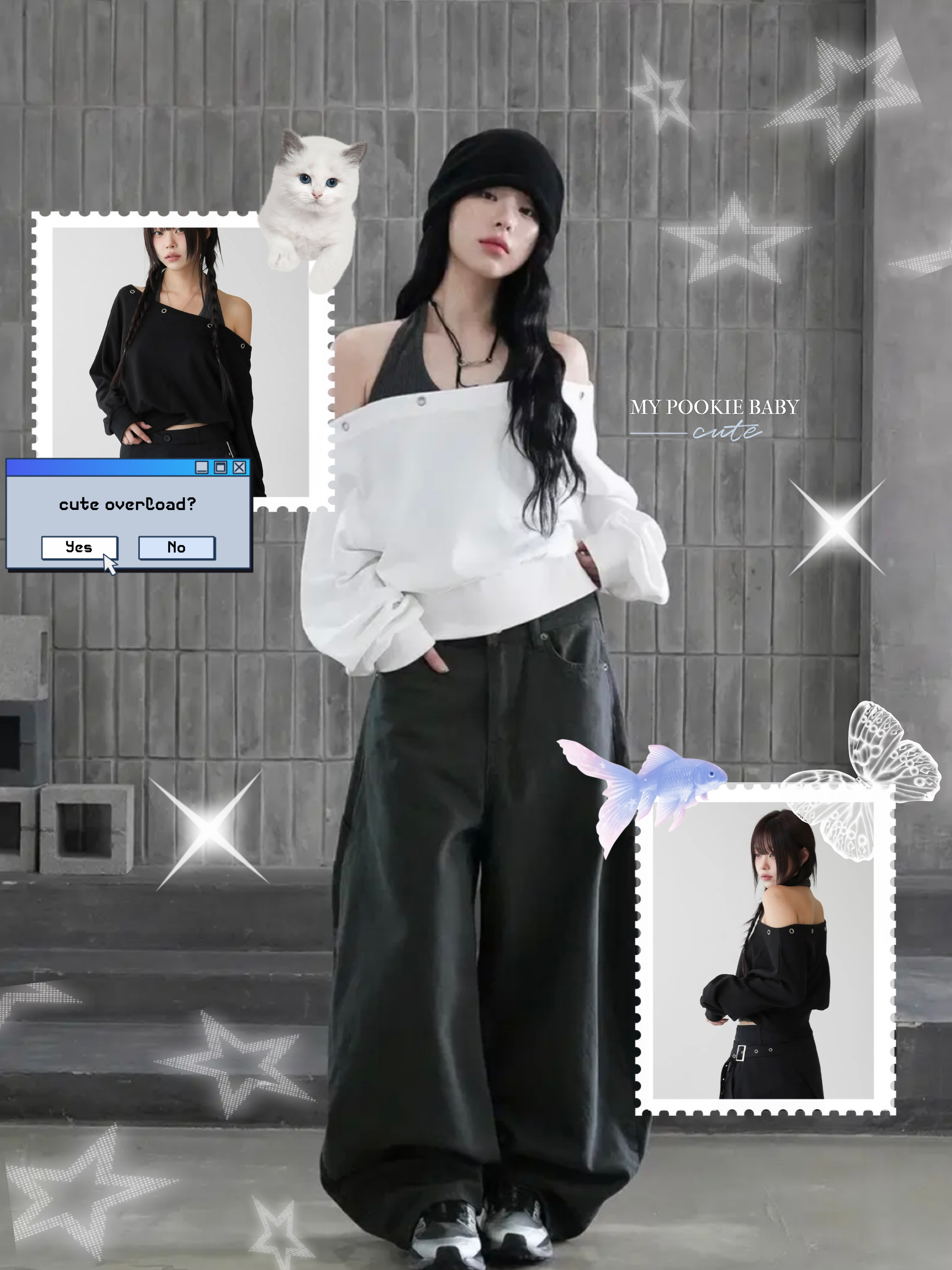 【網站預訂優惠】寛鬆短版洞洞邊單肩上衣