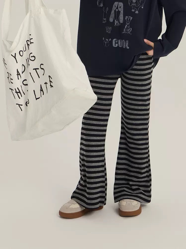 高彈柔軟條紋喇叭褲