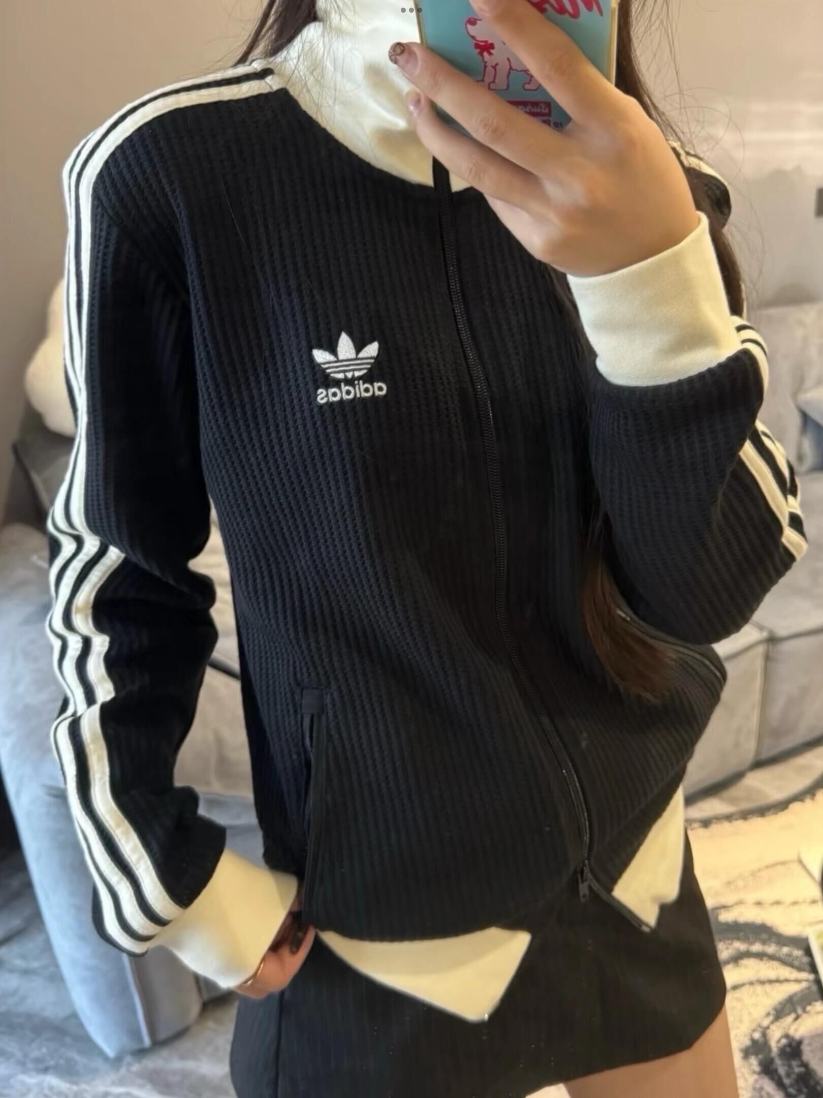 代購-Adidas Originals WAFFLE BBTT 立領 針織 華夫格 外套   JW0110黑/ JW0109白