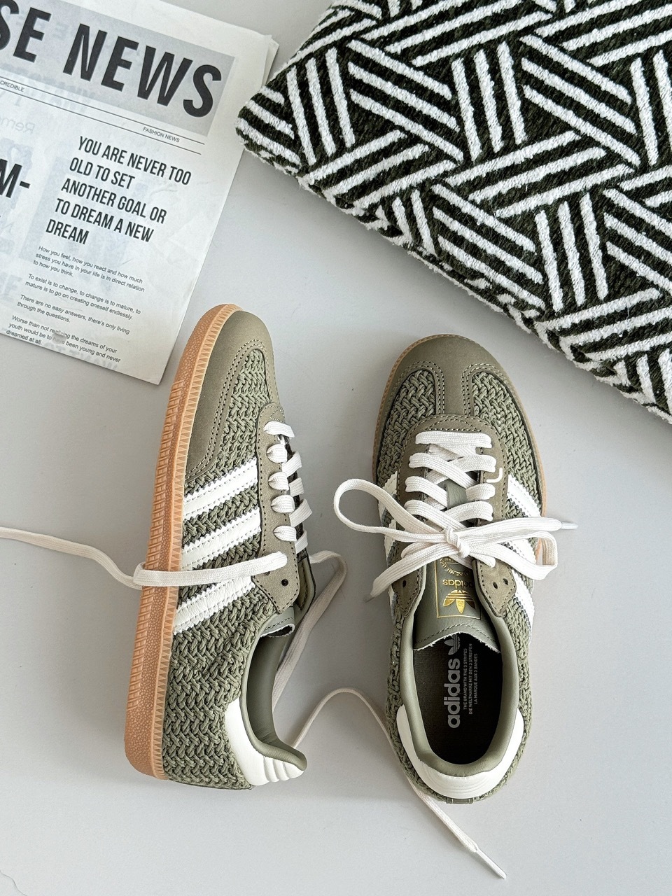 ADIDAS SAMBA OG 抹茶奶油 米白 抹茶綠 焦糖底 編織 女鞋 JR9447 / 調貨