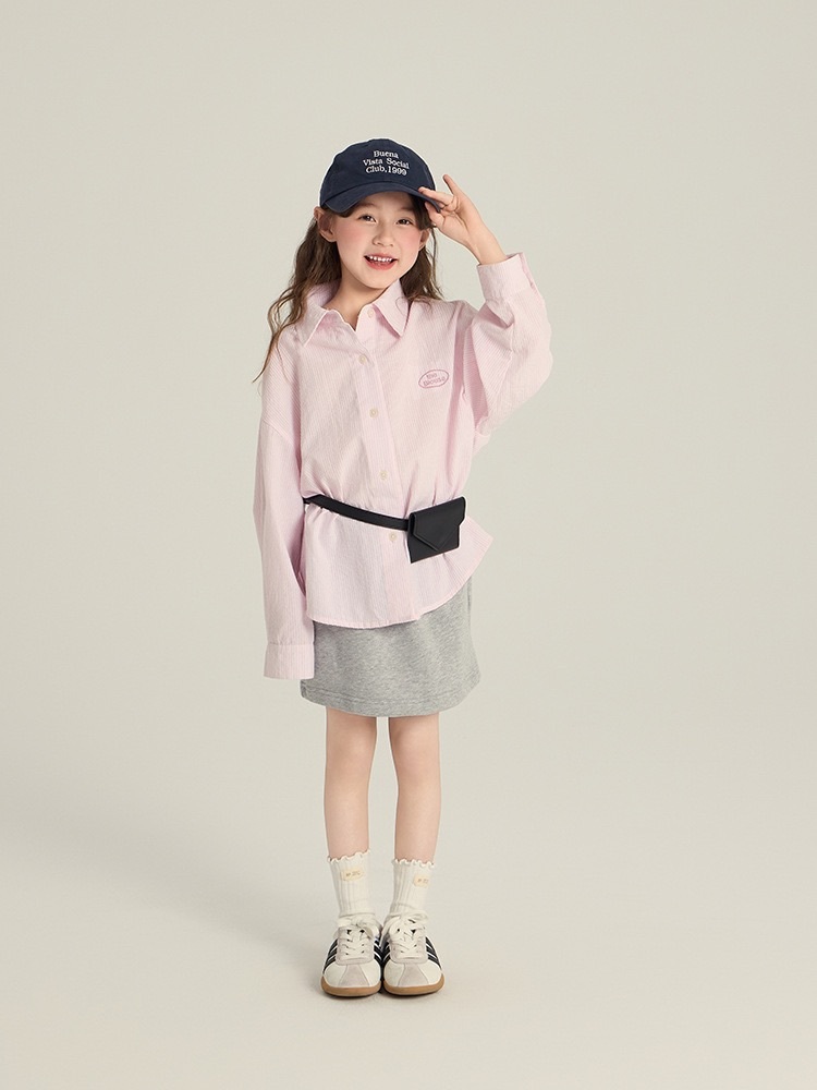 粉嫩色條紋領子上衣