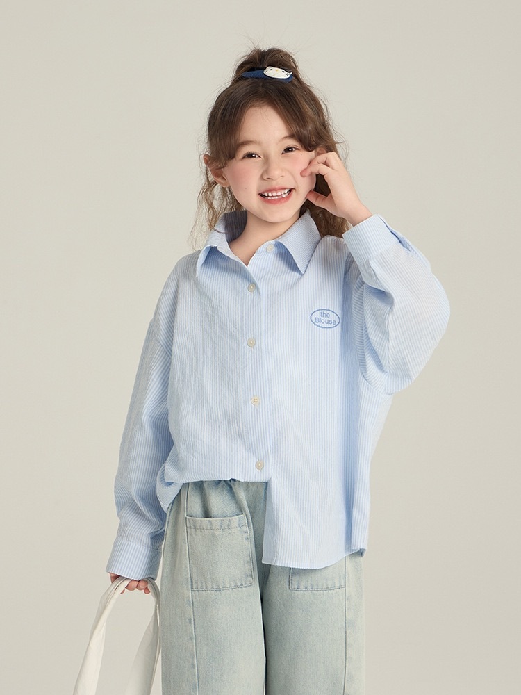 粉嫩色條紋領子上衣