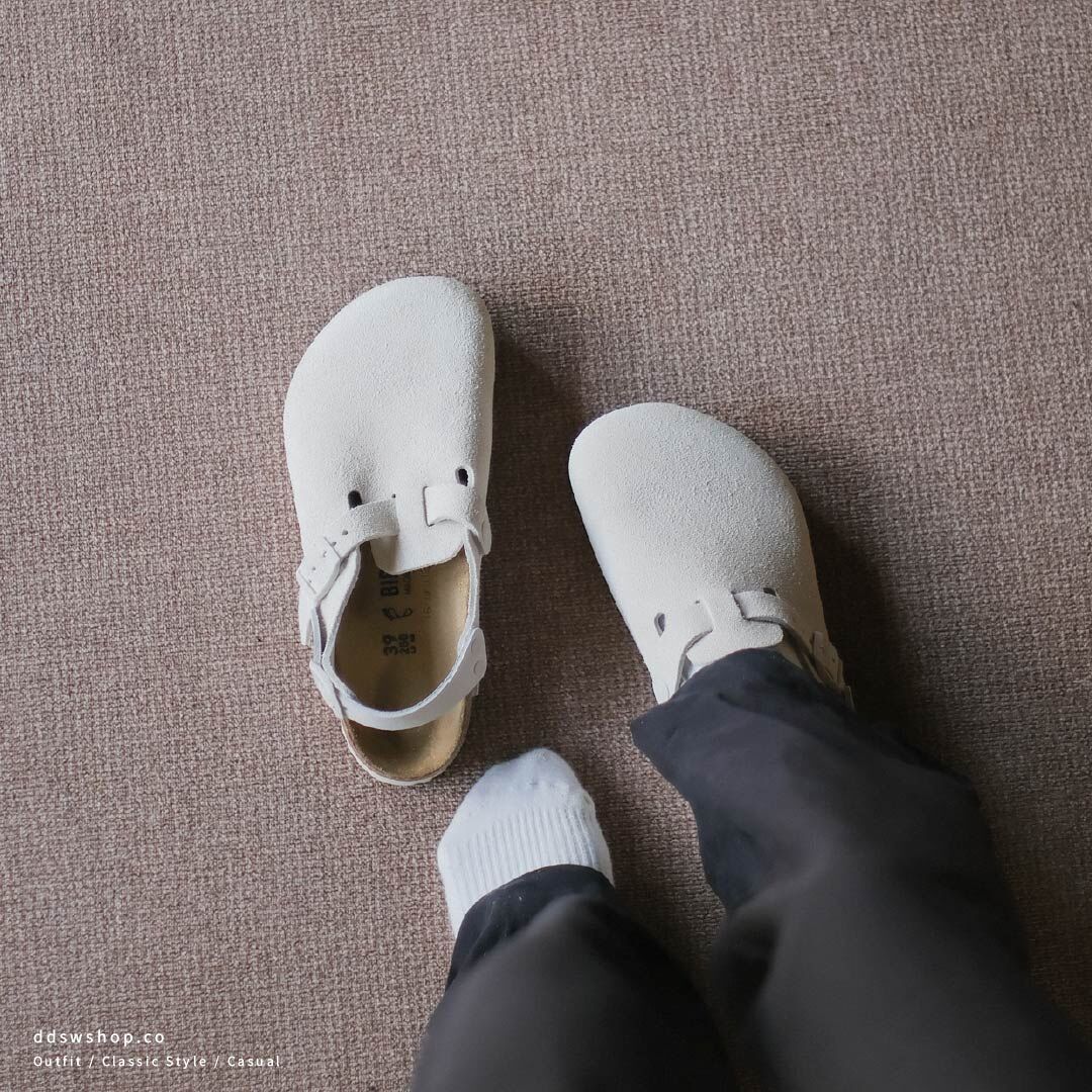 "限時特價代購" Birkenstock Tokio suede slingback clogs "Antique White"