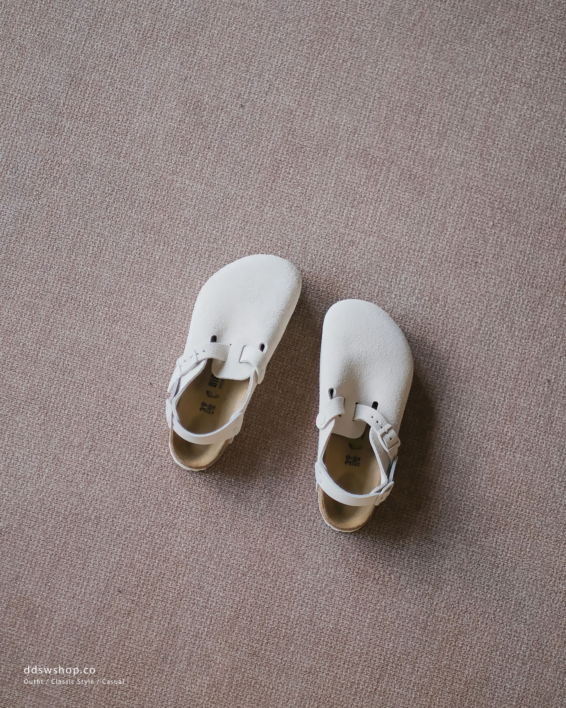 "限時特價代購" Birkenstock Tokio suede slingback clogs "Antique White"