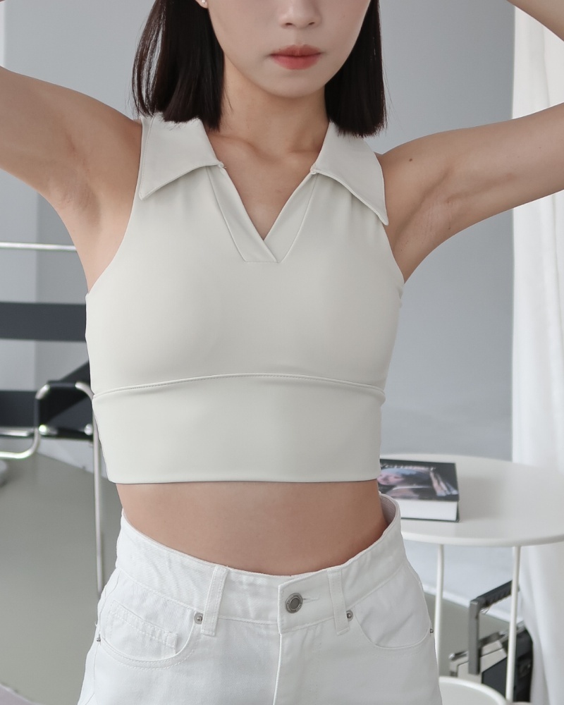 Lora bra top 無袖polo胸墊背心 / 奶白色
