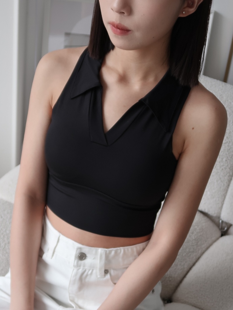 Lora bra top 無袖polo胸墊背心 / 黑色