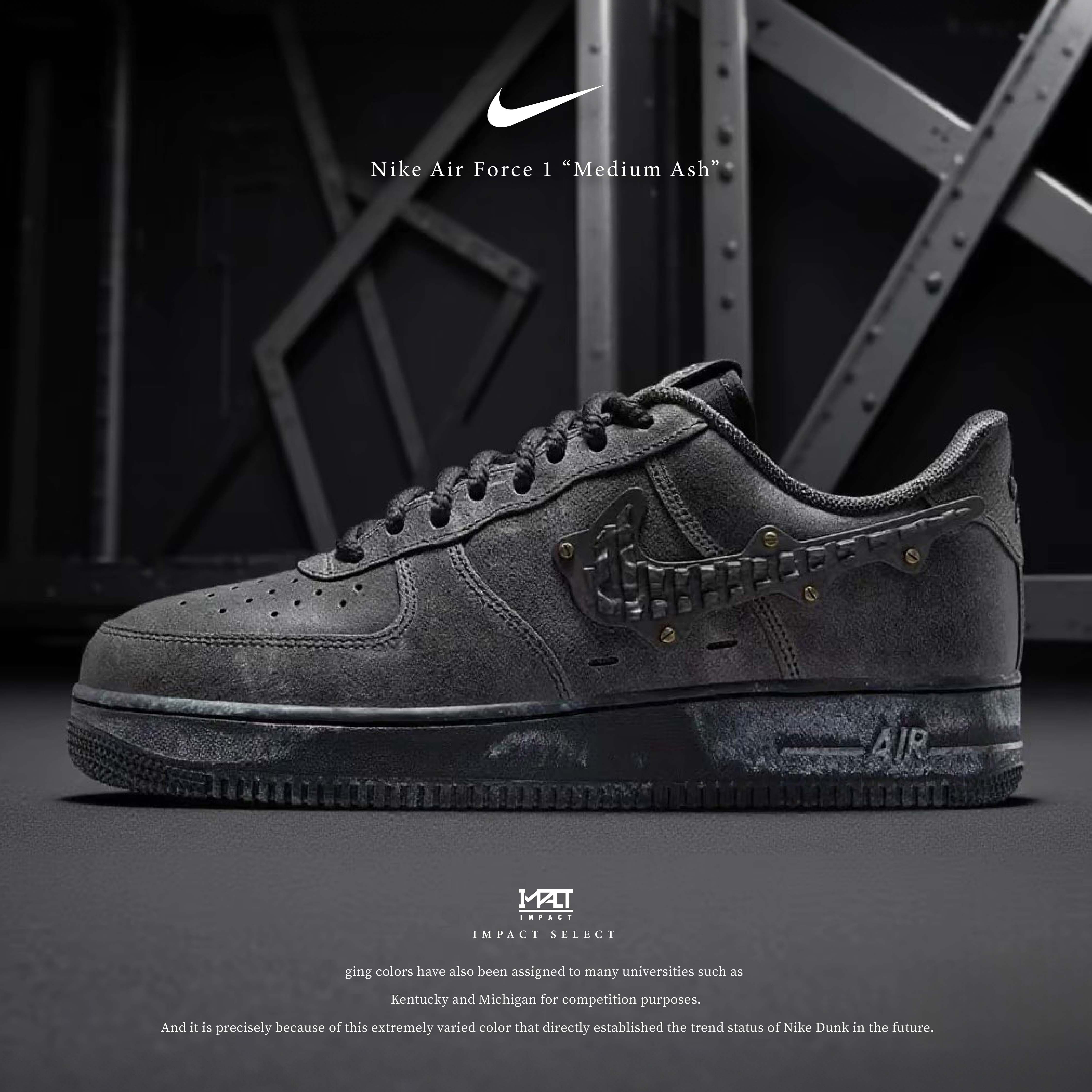 Nike AF1 Medium Ash 末日反抗軍 機甲戰神 灰黑 麂皮 做舊 工業風 IH4965-254