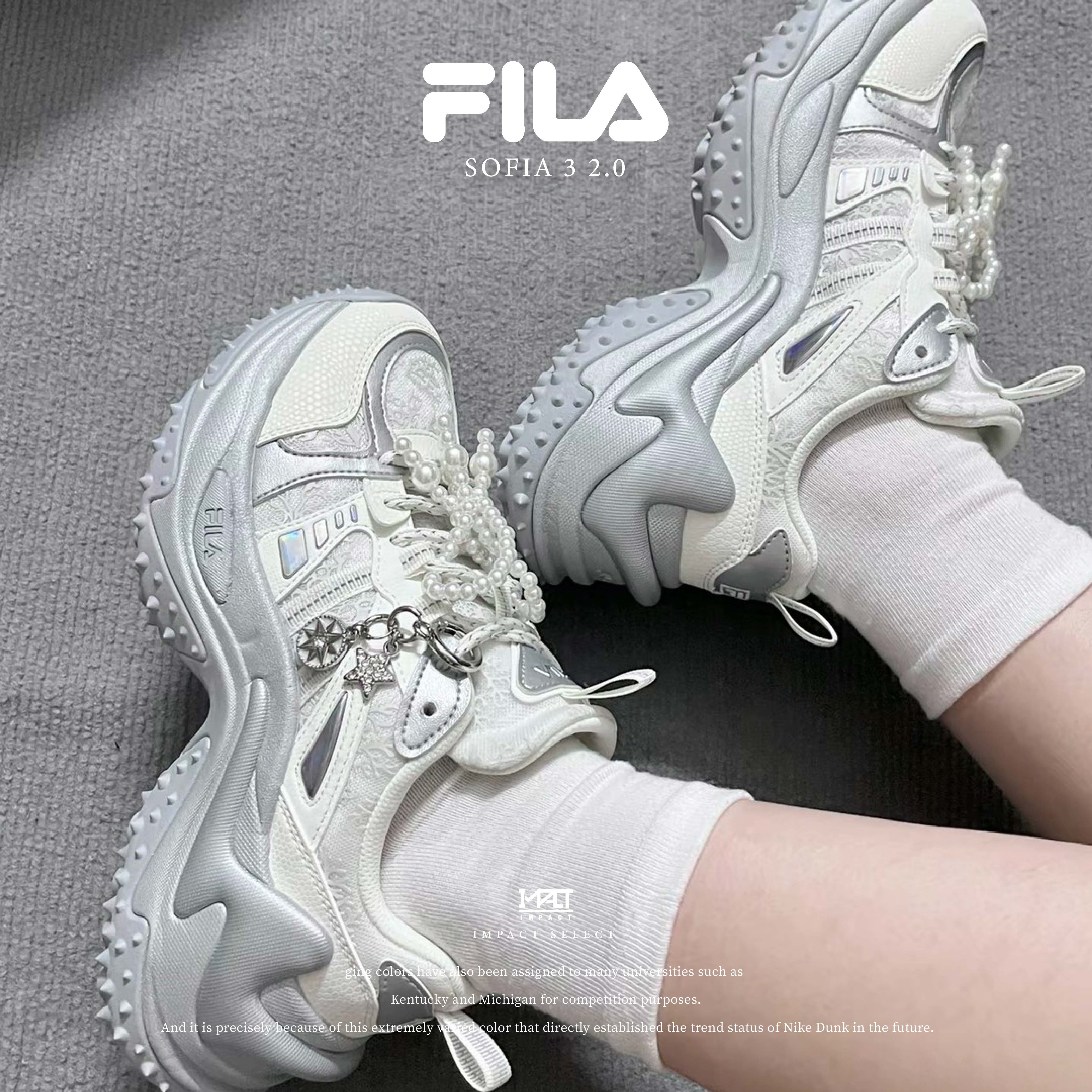 FILA SOFIA 3 2.0版 魚刺鞋 人魚公主 蕾絲 珍珠 銀白 F52W541178FSW