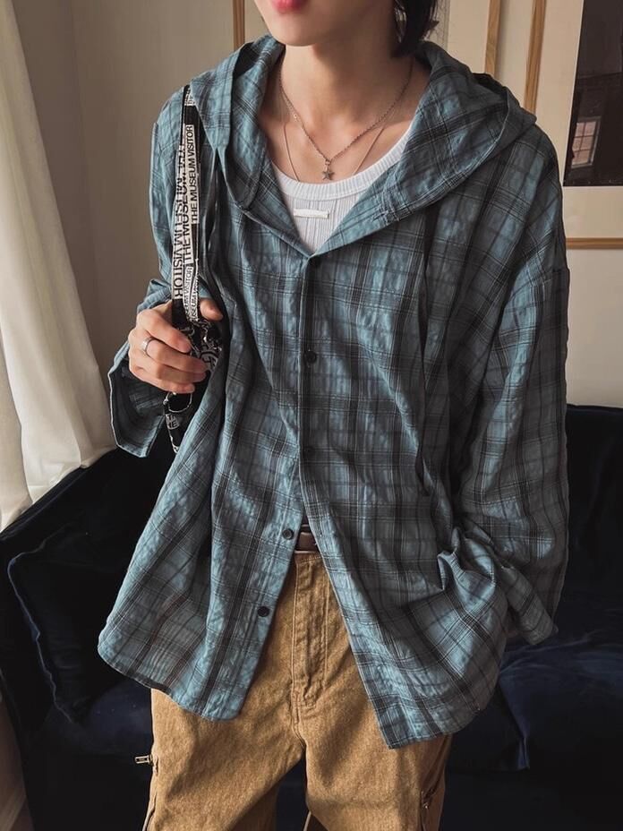 格仔連帽長袖恤衫 GARMENTS-046JK