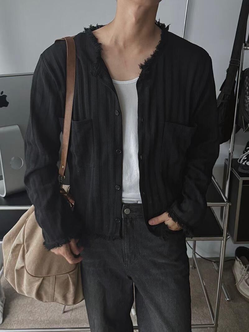 淨色暗直紋開胸外套 GARMENTS-049JK